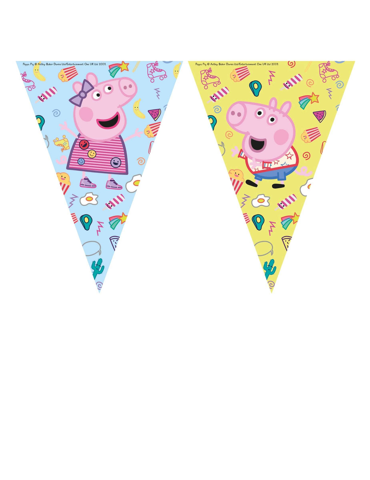 Guirlande 9 fanions Peppa Pig pour enfant bleue et jaune
