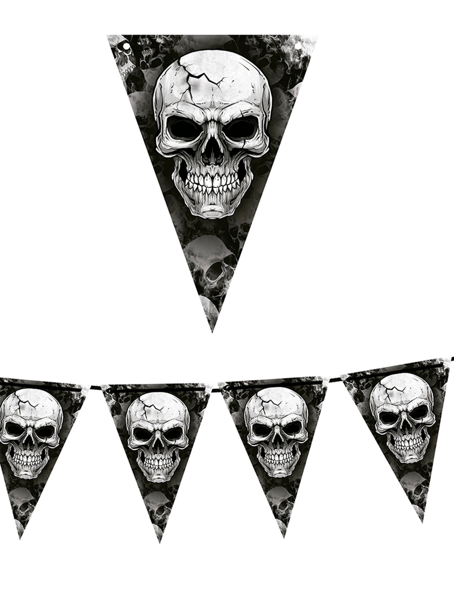 Détail des motifs de la guirlande à fanions tête de mort
