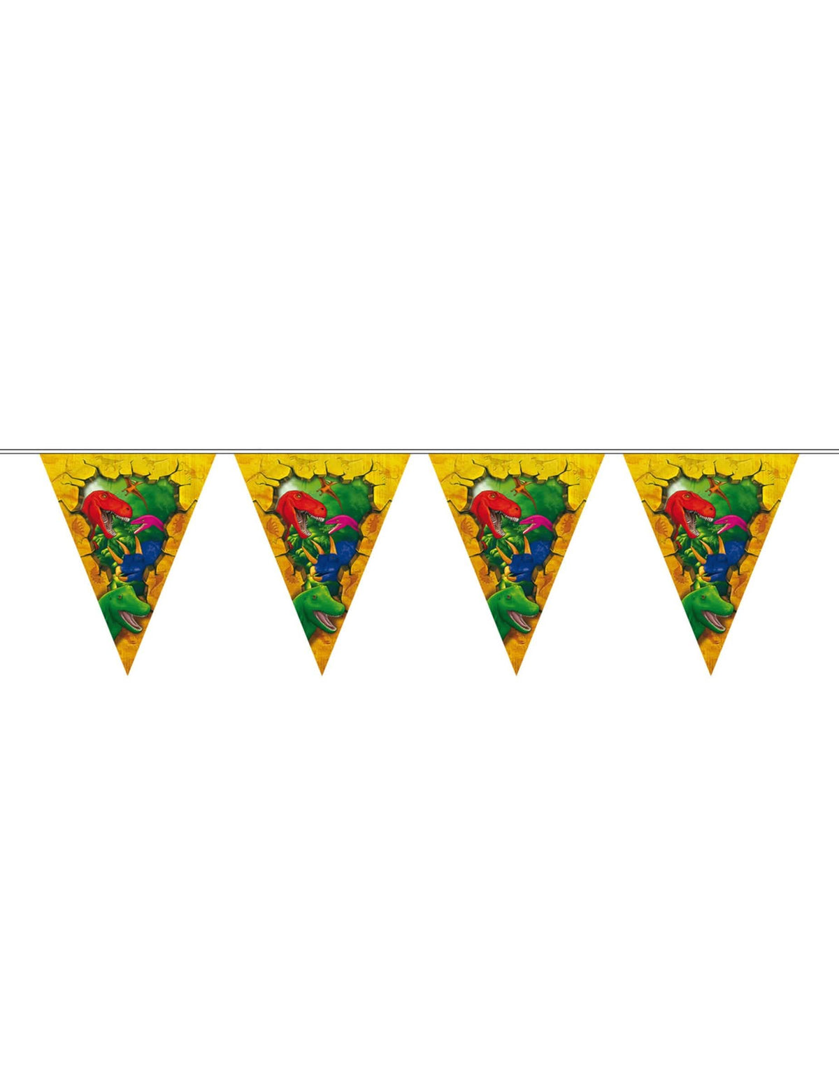 Ghirlandă de fanioane din plastic Dinozauri pentru copil galben și multicolor 6 m