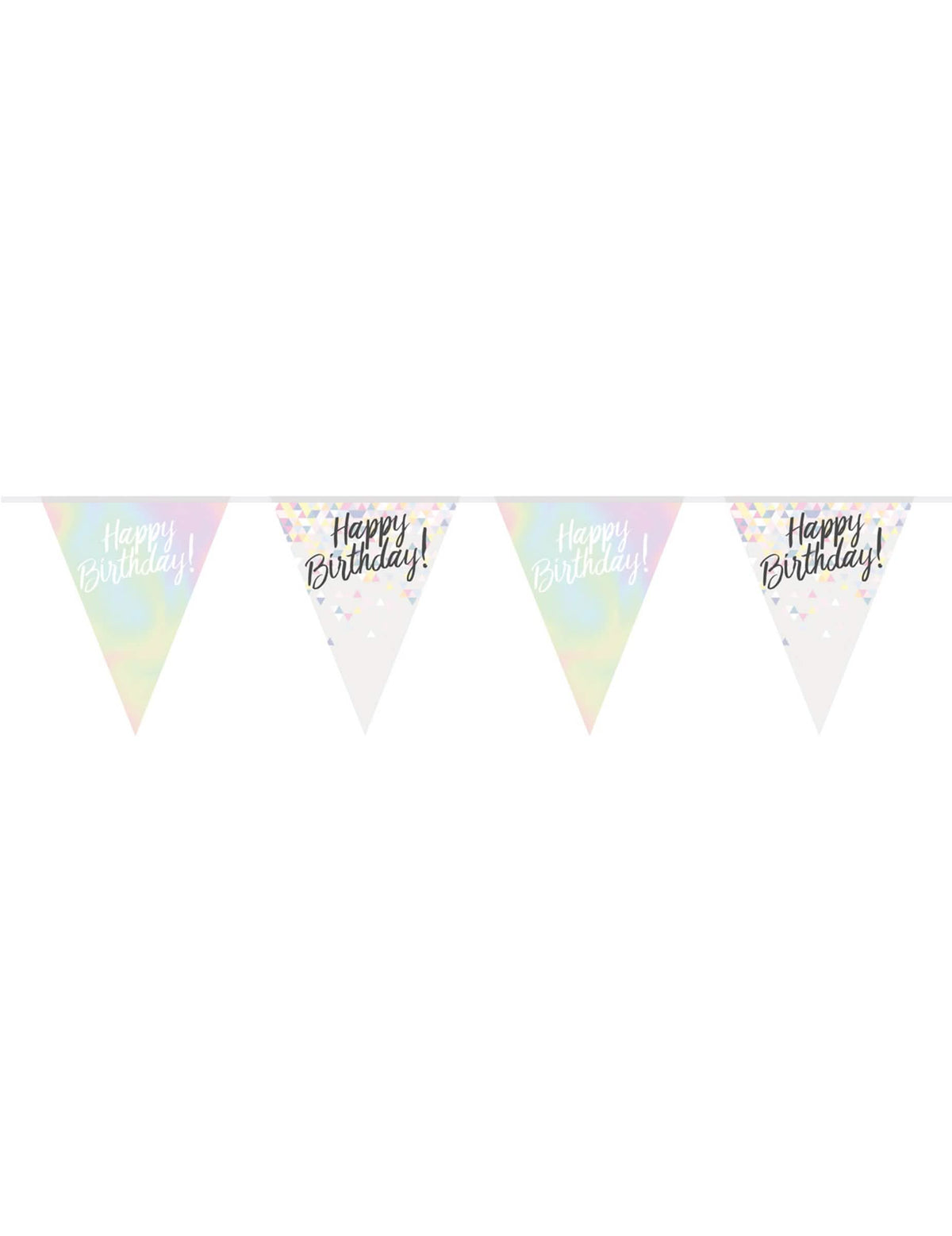 Ghirlandă cu fanioane din plastic Happy Birthday pentru aniversare irizată pastelată