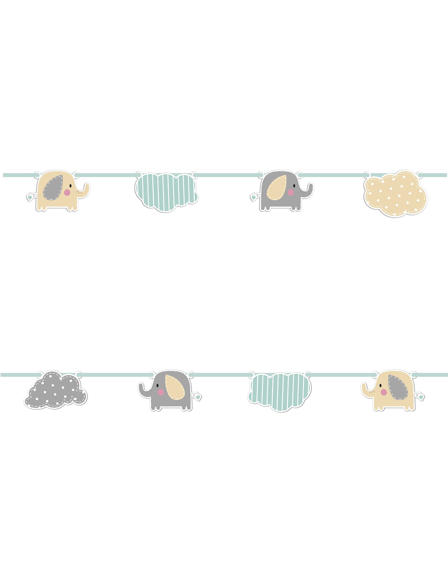 Guirlande en carton bébé éléphant et nuages pour enfant pastel gris et jaune