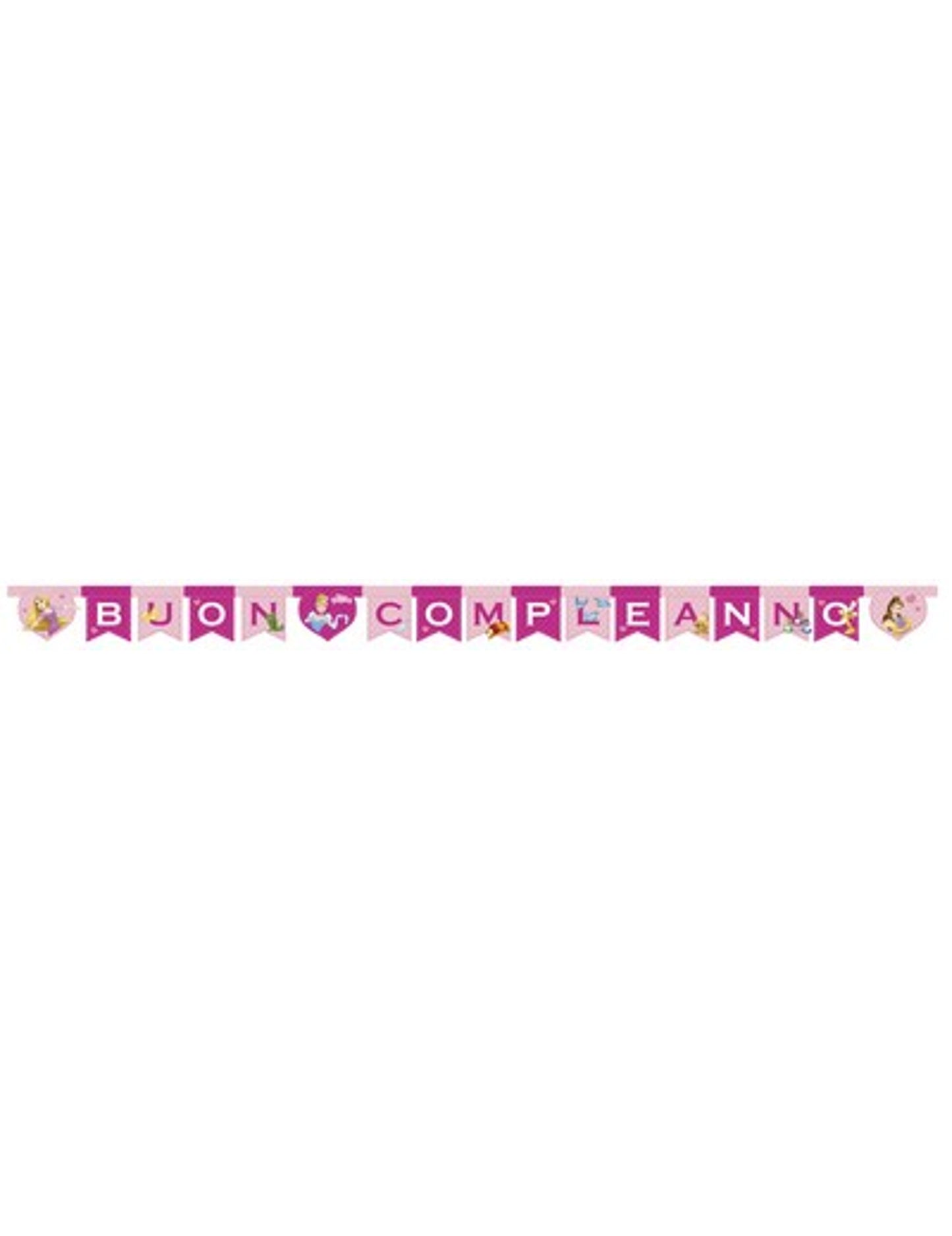 Guirlande en carton Disney Princesses pour enfant rose et violette Buon Compleanno