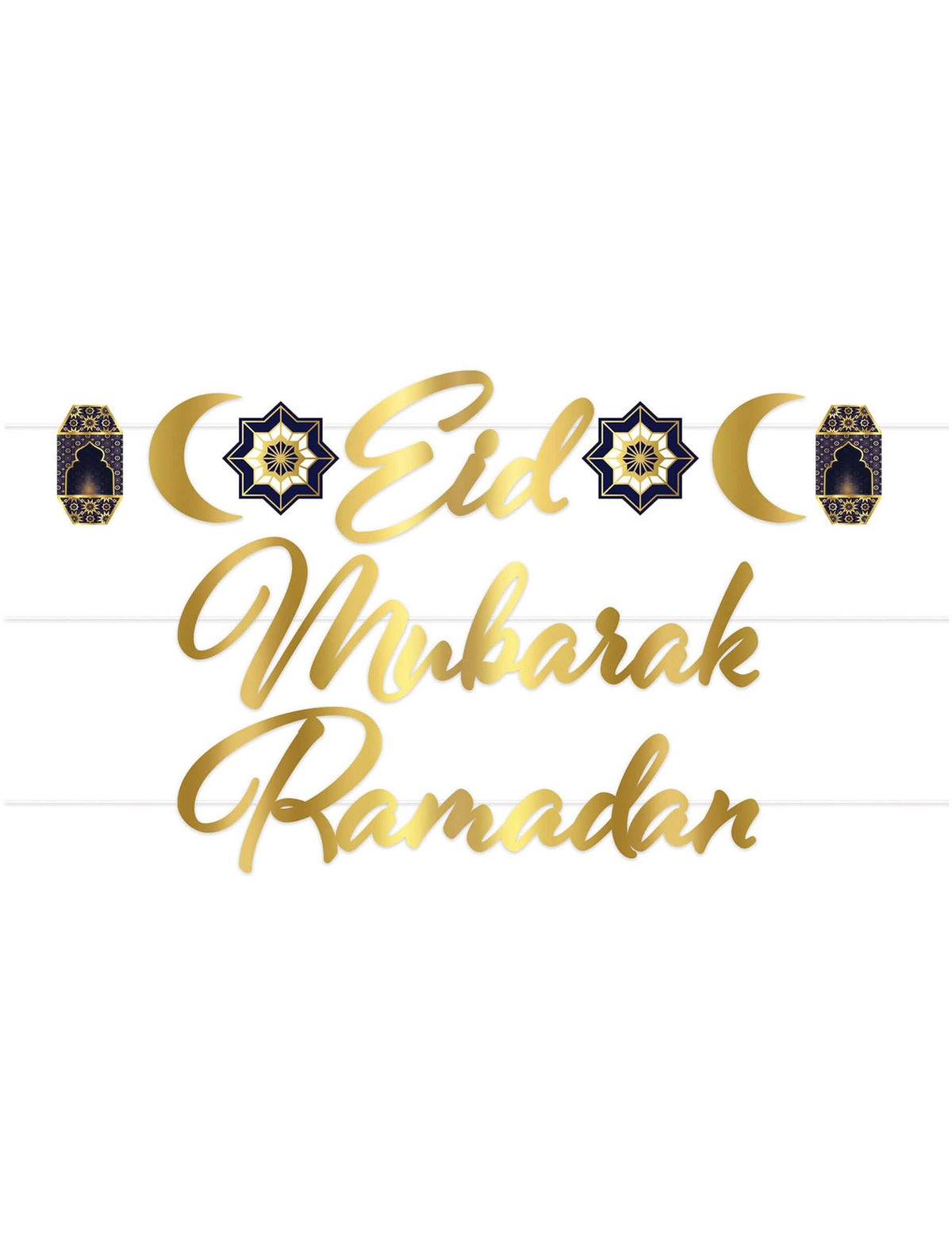 Ghirlandă din carton Aïd Mubarak pentru decorare aurie și albastră