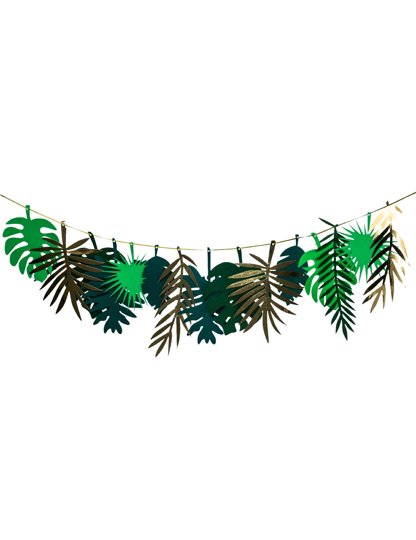 Garland de carton frunze tropicale aurii și degradat din verde 2 m