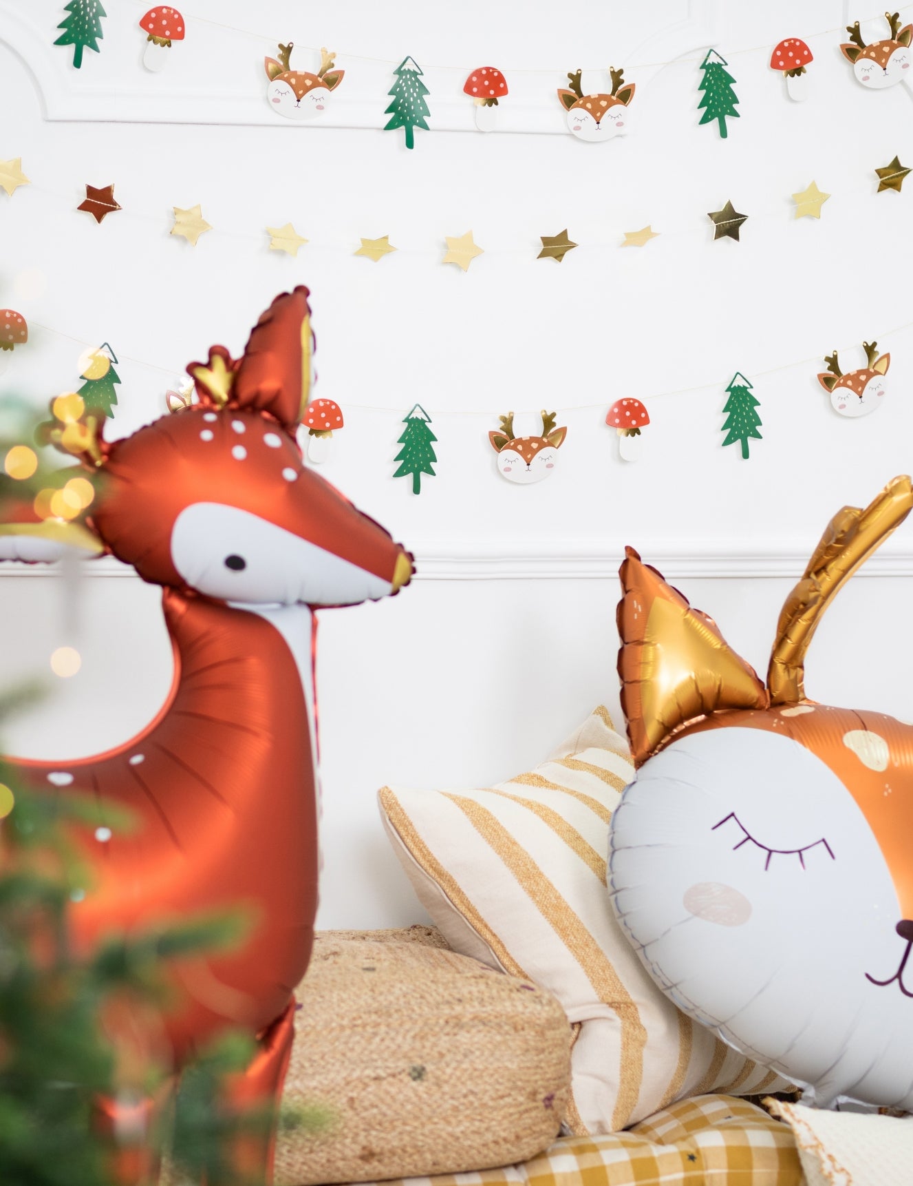 Ghirlandă de hârtie cu pădure de Crăciun, 1,7 m, cu brazi și căprioare