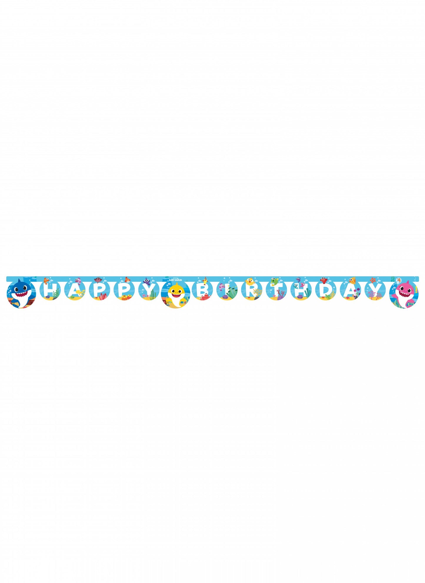 Vue d'ensemble de la guirlande en papier Happy Birthday Baby Shark