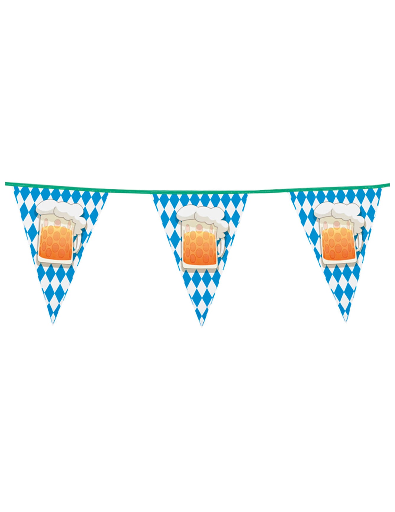 Guirlande à fanions fête de la bière pour décoration bleu et blanc avec motifs chopes de bière
