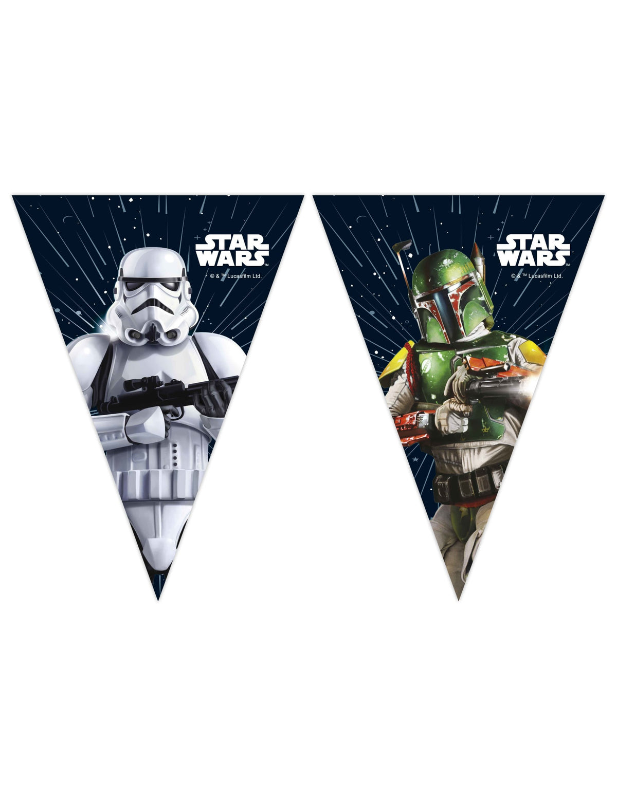 Guirlande fanions en papier Star Wars Galaxy bleu avec Stormtrooper et Boba Fett