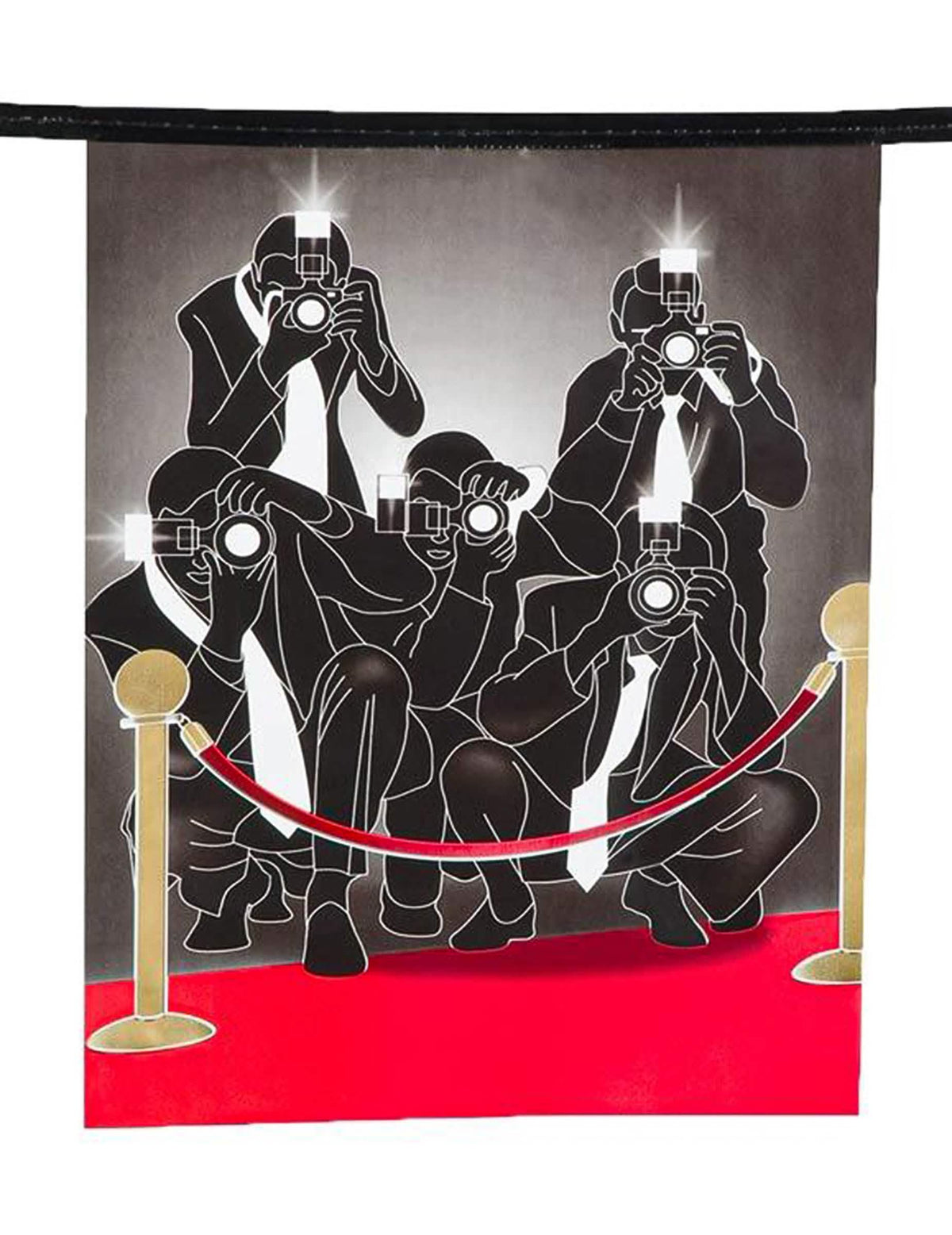 Detaliu al fanionului cu siluete de paparazzi ale ghirlandei cu fanioane din hârtie VIP pentru decorațiuni de cinema