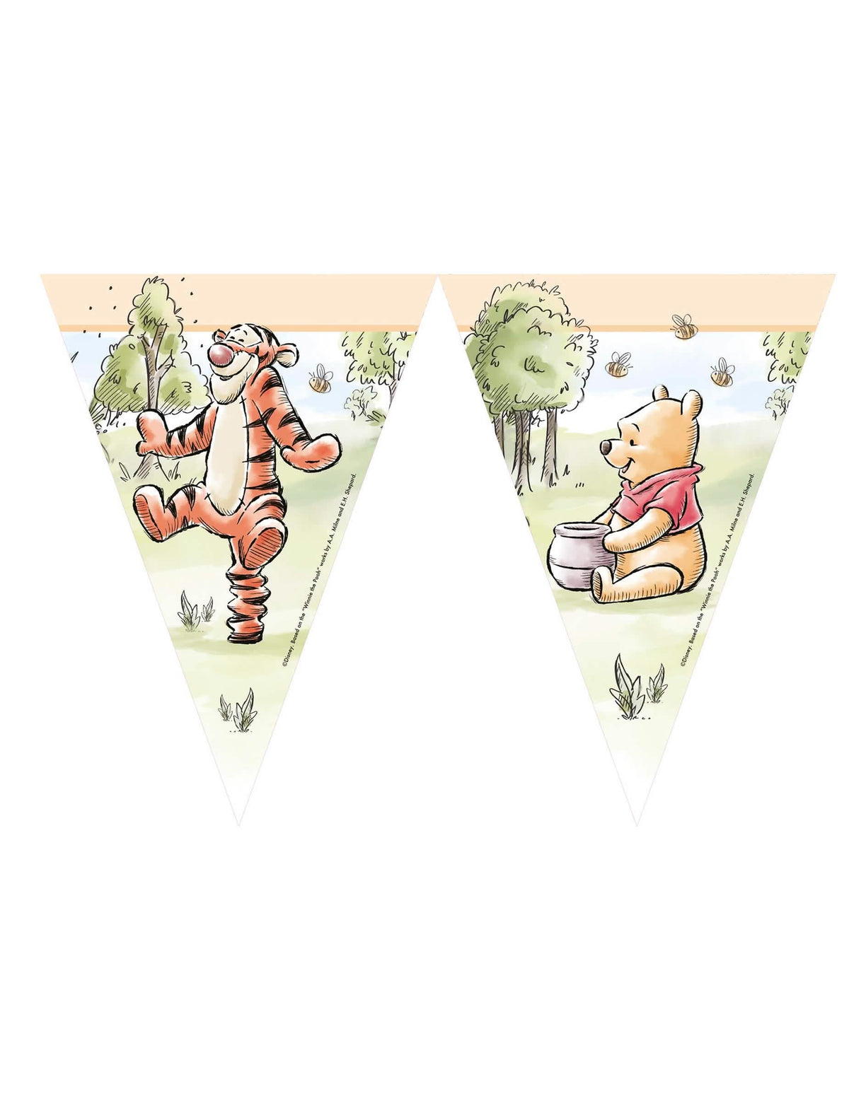 Ghirlandă de fanioane Winnie l'ourson pentru copil cu ilustrații pastelate cu Tigrou și Winnie