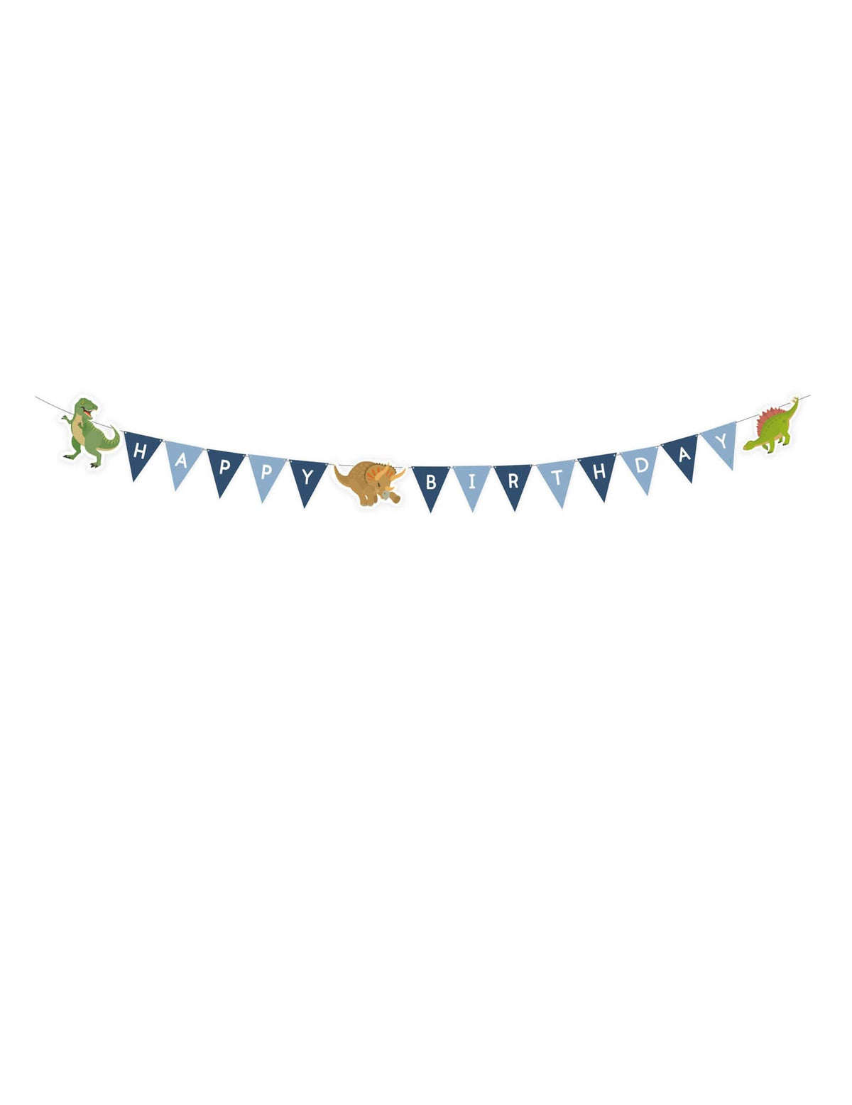 Girlandă cu fanioane Happy Birthday cu dinozauri mari pentru copil albastră