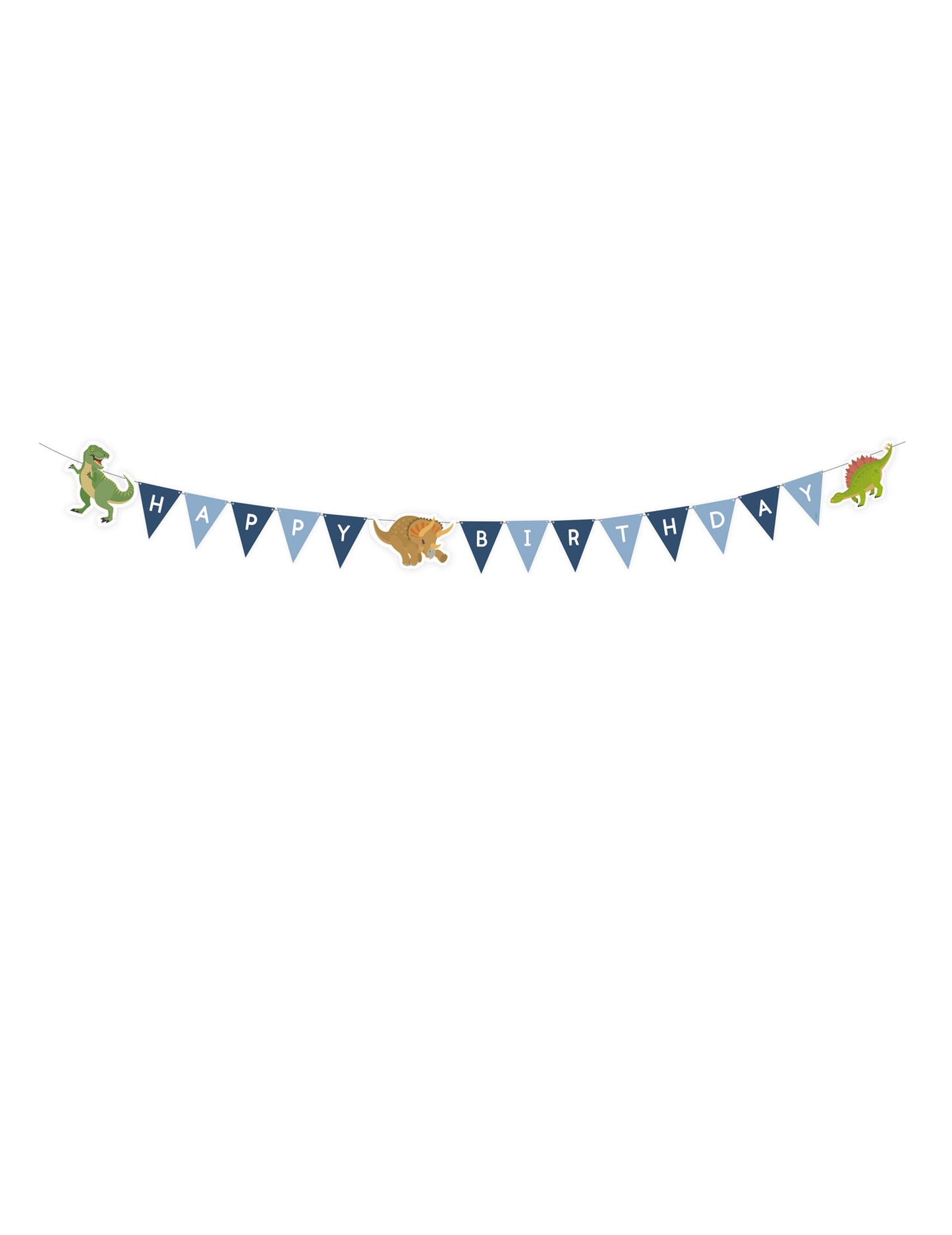 Guirlande à fanions Happy Birthday grands dinosaures pour enfant bleue