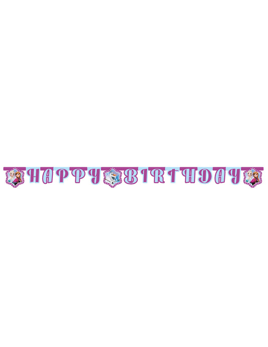 Vue de face de la Guirlande Happy Birthday La Reine des Neiges Flocons