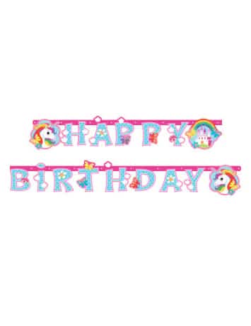 Ghirlandă Happy Birthday unicorni roz și albastră cu curcubeu
