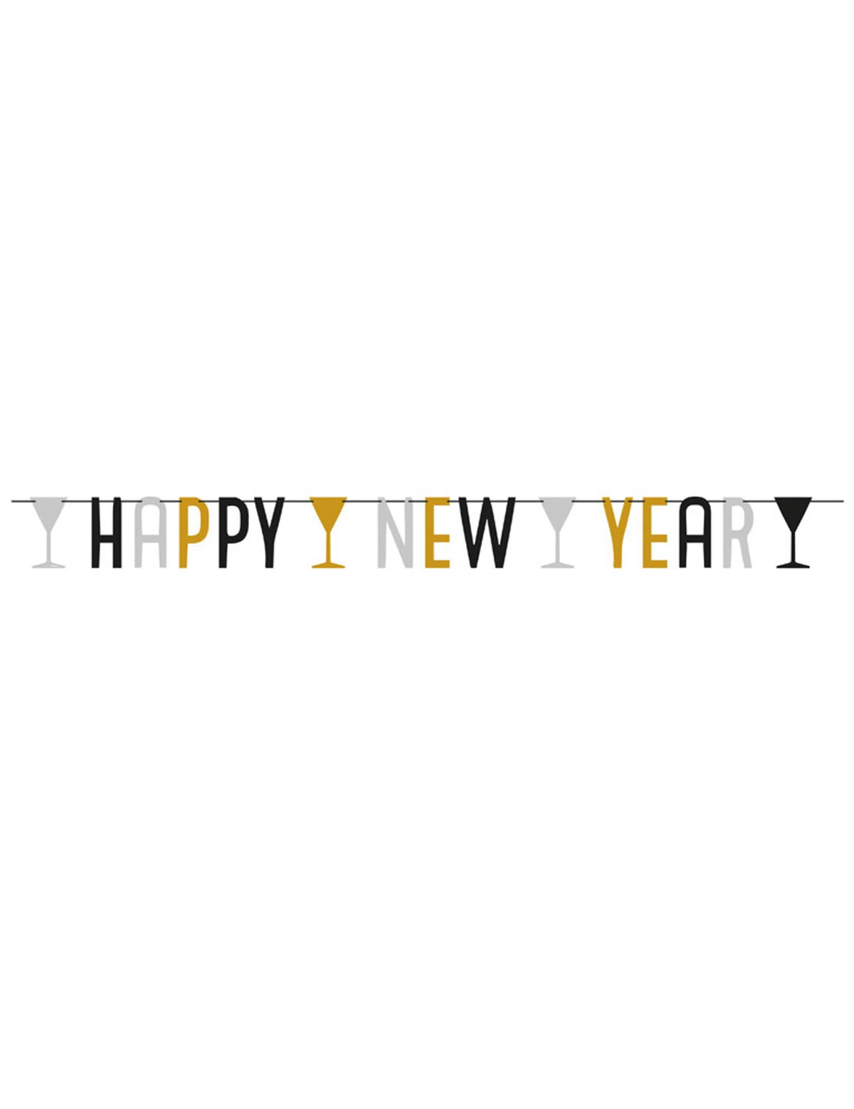 Vedere de ansamblu a ghirlandei Happy New Year pentru decorarea petrecerii