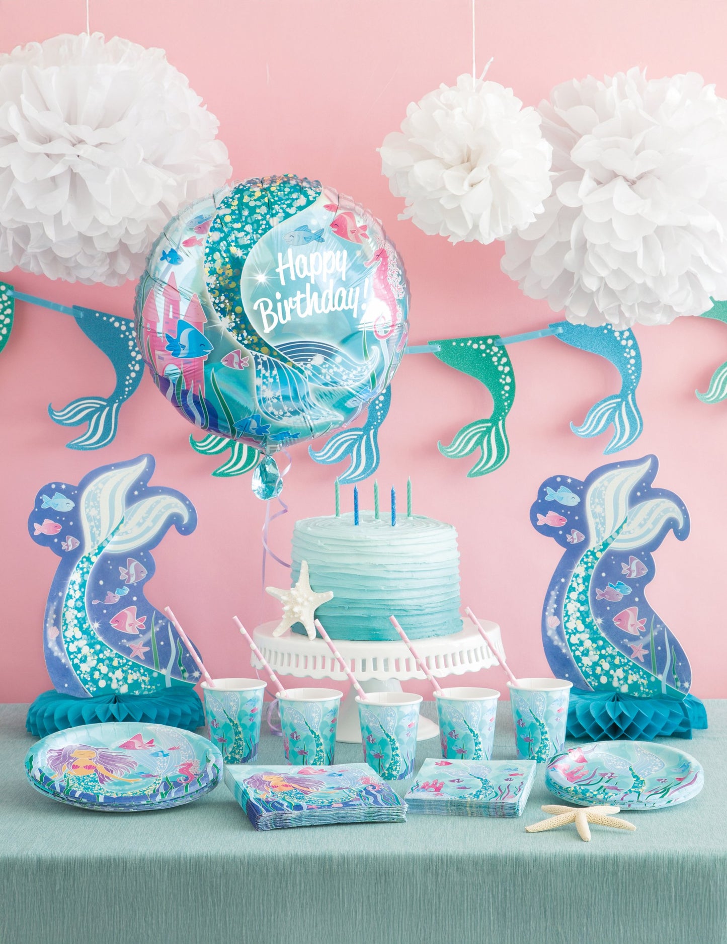 Ghirlandă frumoasă cu sclipici, cu formă de sirenă, 2,74 m, decorațiune pentru ziua de naștere