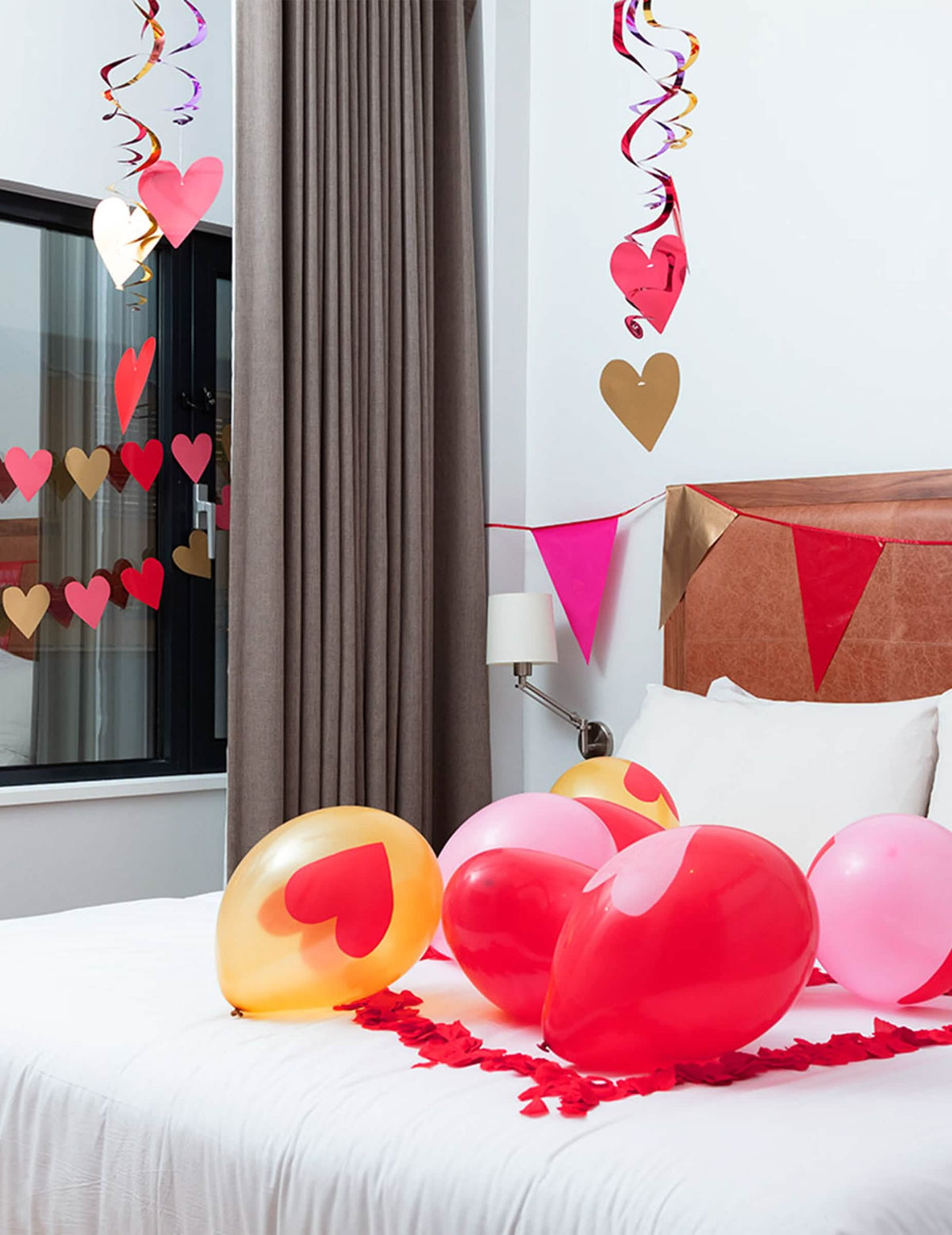 Ghirlandă de inimioare mici Love you pentru decorațiuni de petrecere roșu roz și auriu