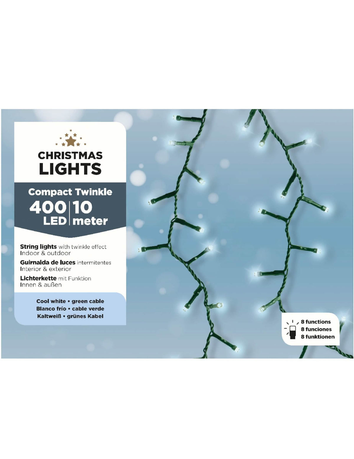 Detaliu al becurilor ghirlandei luminoase cu 400 LED pentru decor alb, 10 m, cu 8 funcții