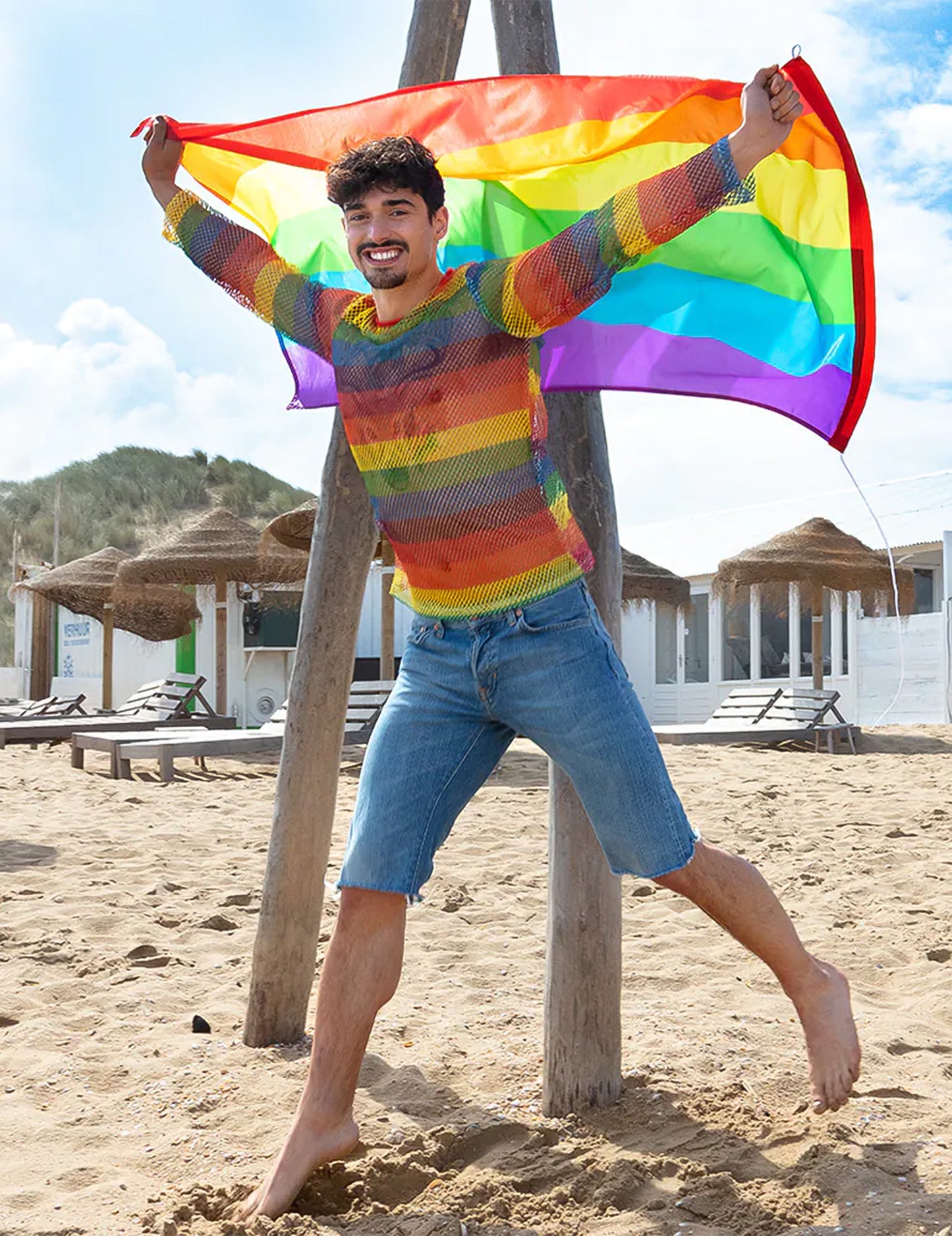Haut résille arc en ciel homme