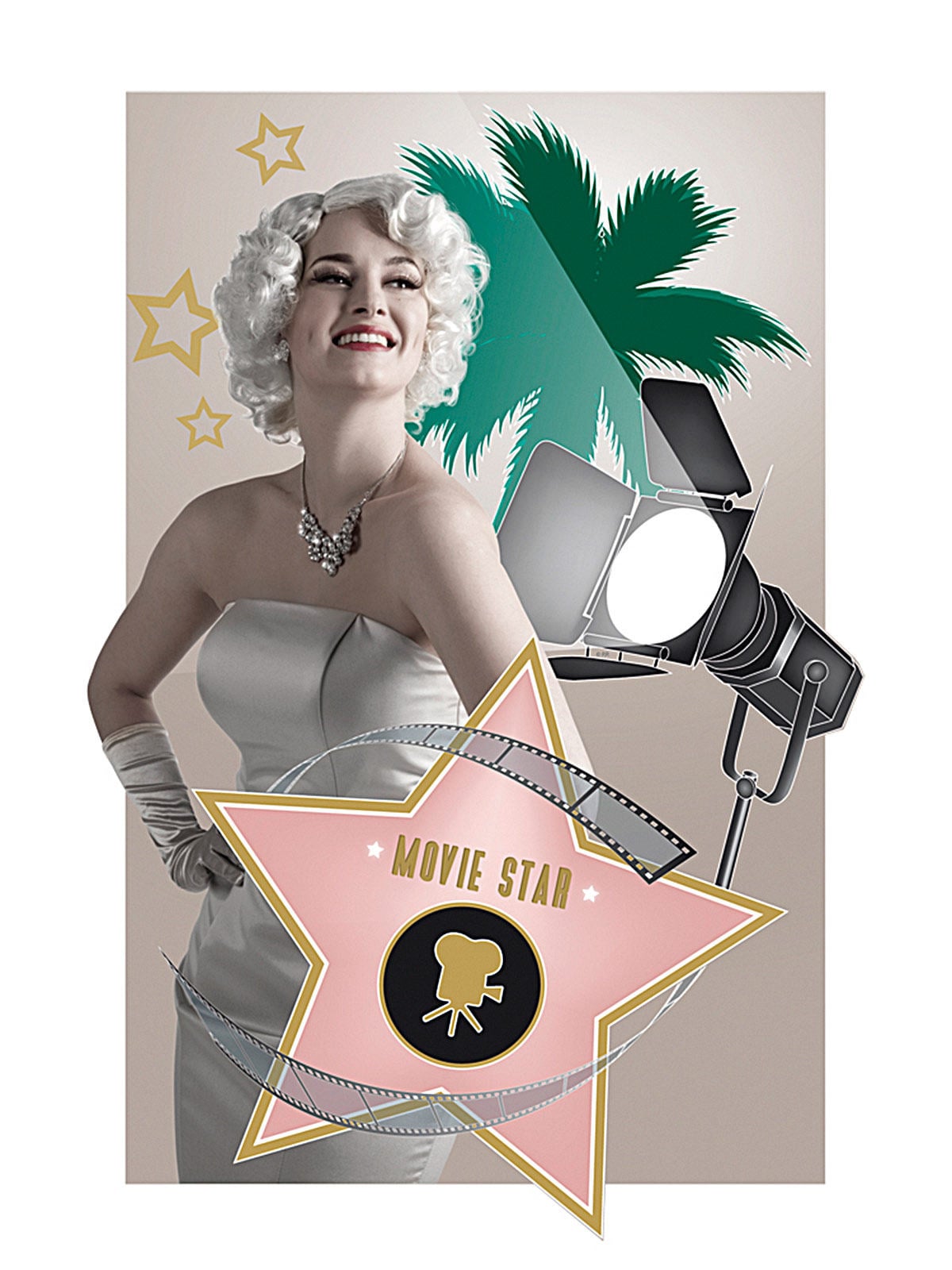 Décoration de fête Hollywood Diva multicolore avec actrice et étoile de cinéma