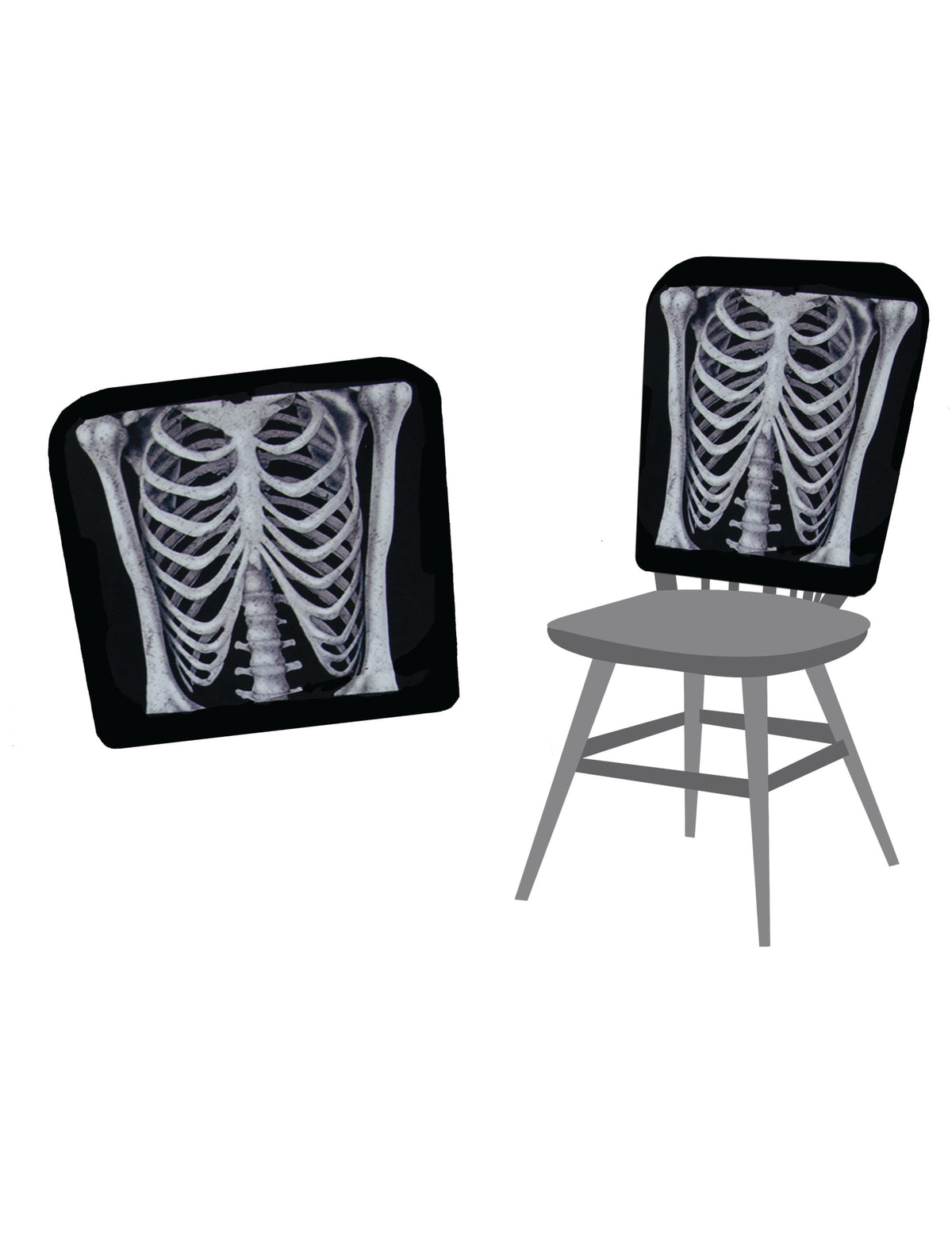 Husă de scaun schelet pentru halloween alb și negru cu motiv de cutie toracică