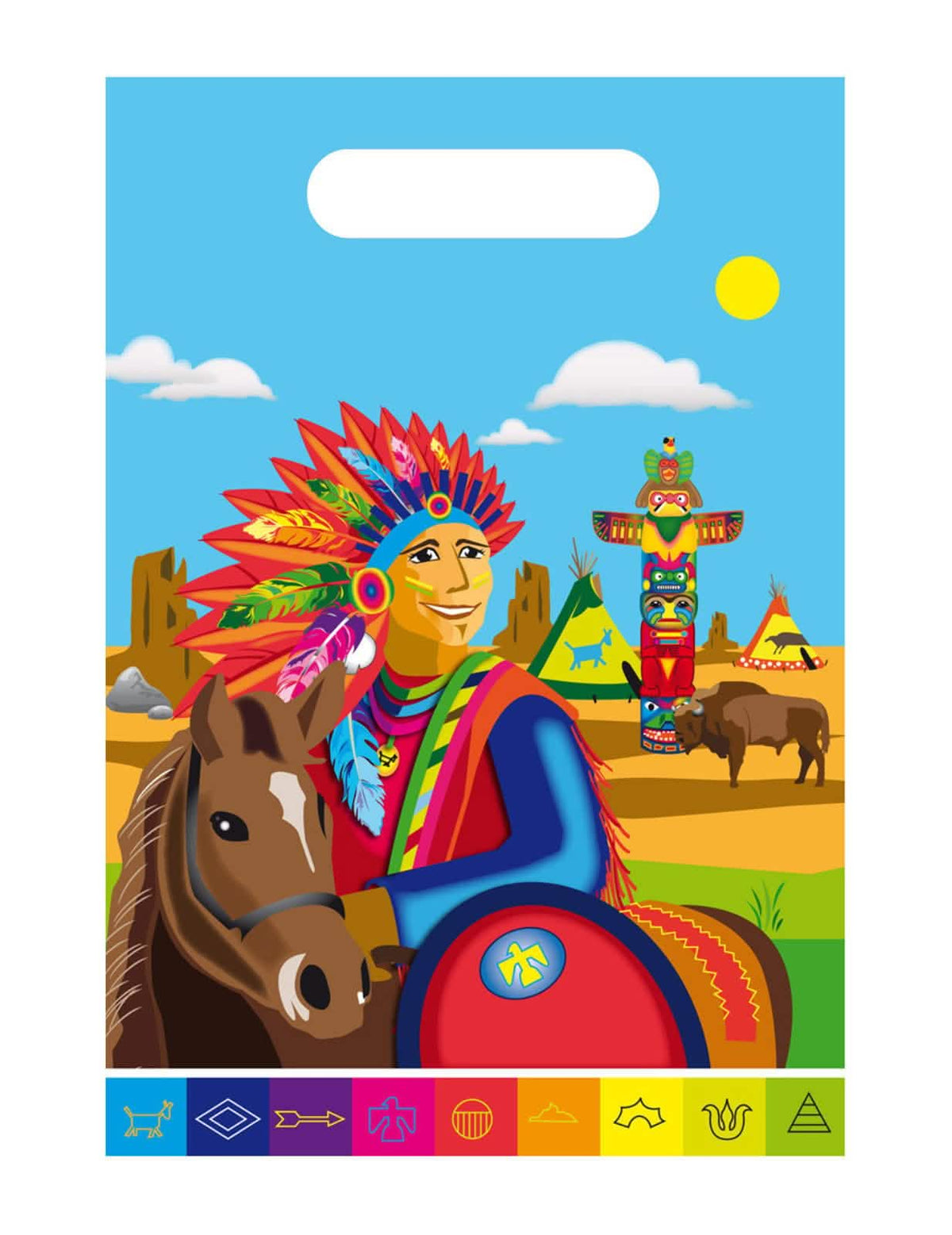 Punguțe de petrecere indiene pentru copil, multicolore, cu decor tipi și totem