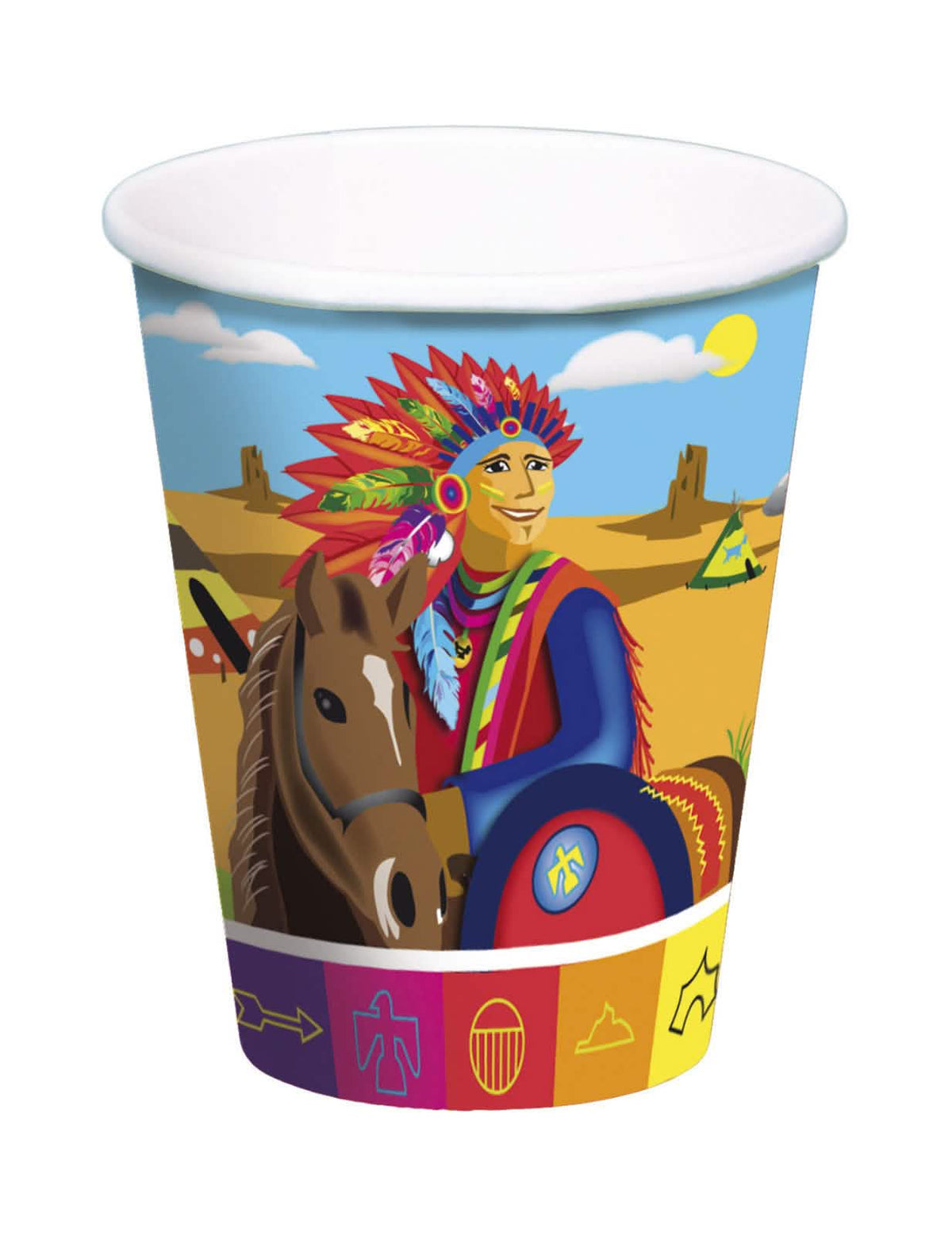 Pahare Indian pentru copil albastru cu ilustrație de șef indian pe calul său