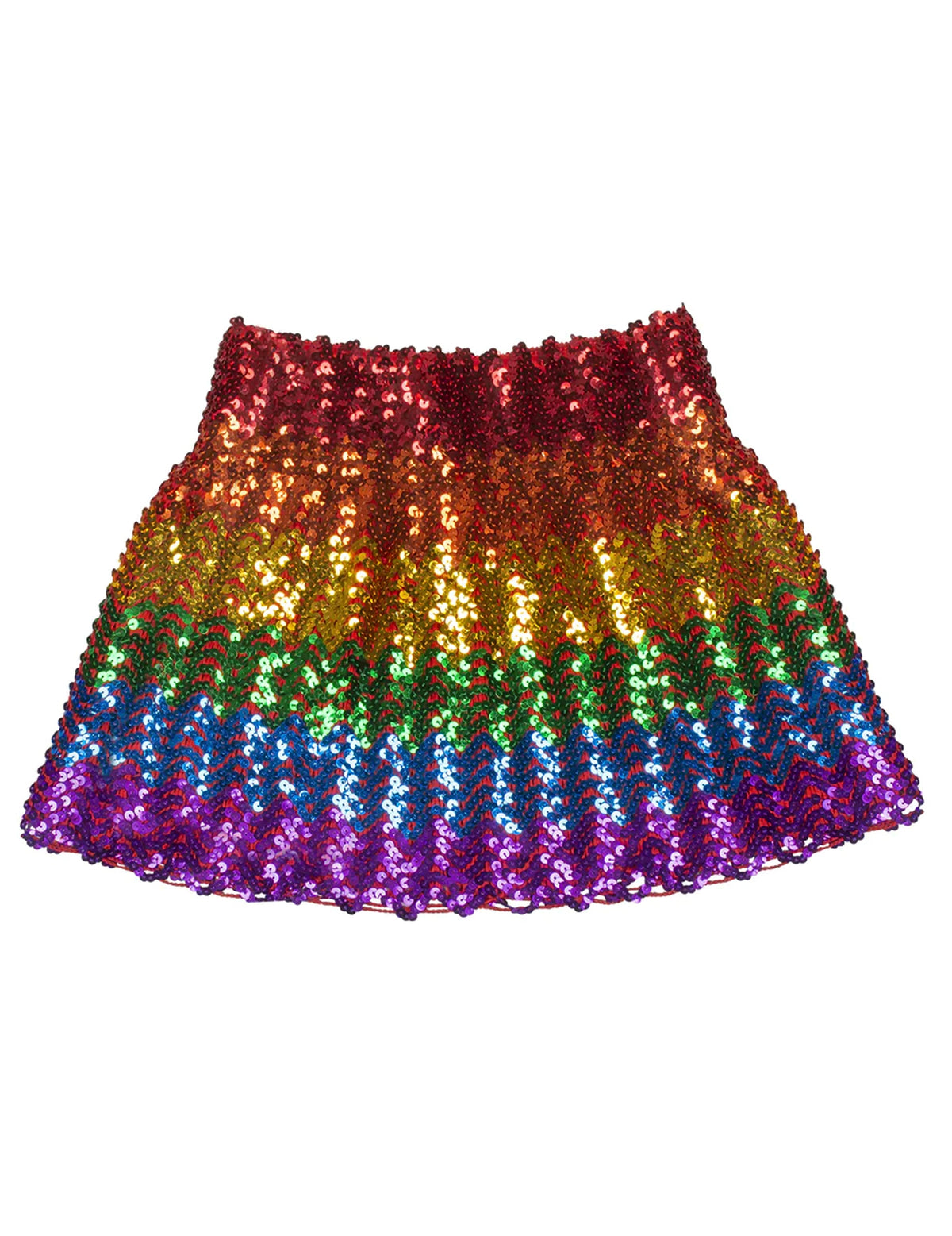 Vue de face de la jupe à sequins arc-en-ciel pour femme