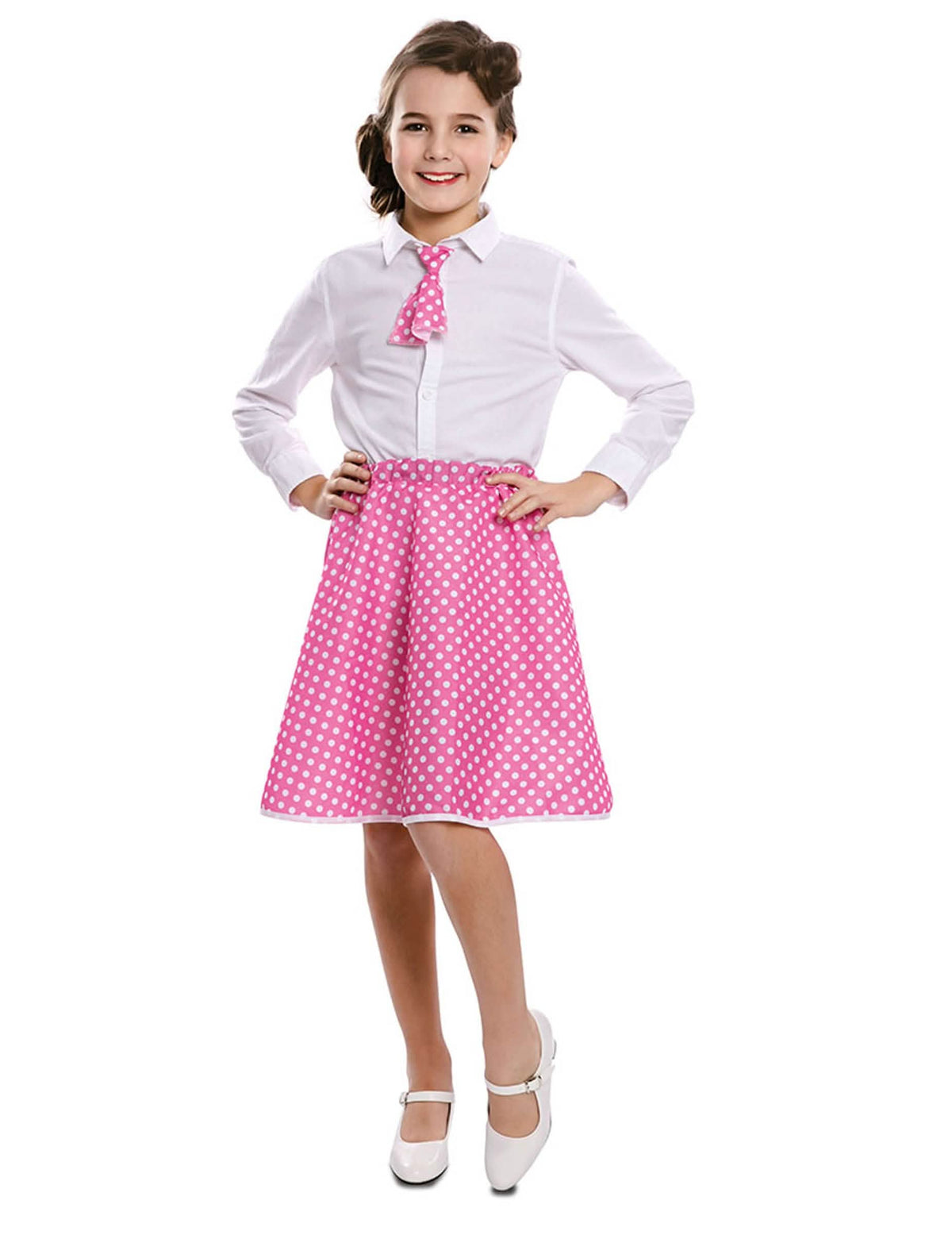 Fustă cu cravată pin-up pentru fată roz cu buline albe