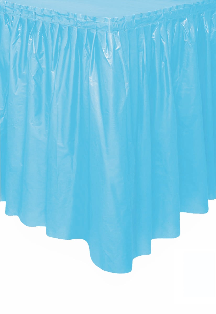 Jupe de table bleu pastel en plastique adhésive froncée