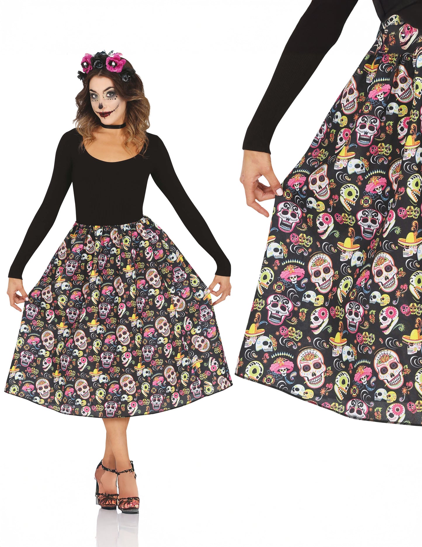 Jupe Dia de los muertos adulte