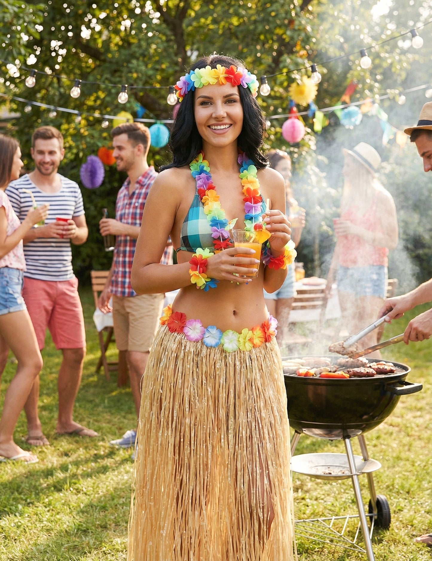 Situare festivă a fustei hawaiene lungi naturale