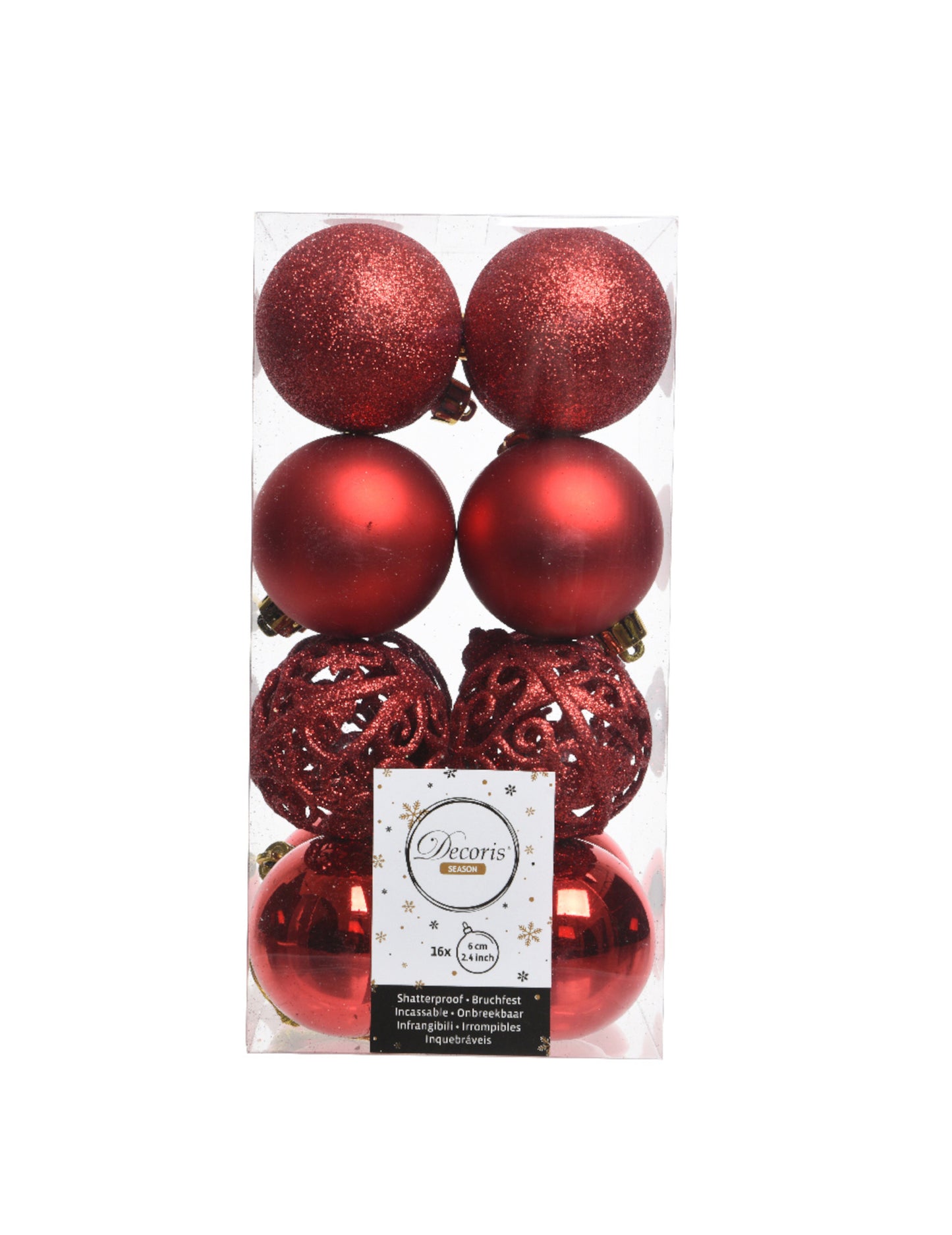 16 globuri mici roșii de Crăciun 6 cm, diverse finisaje