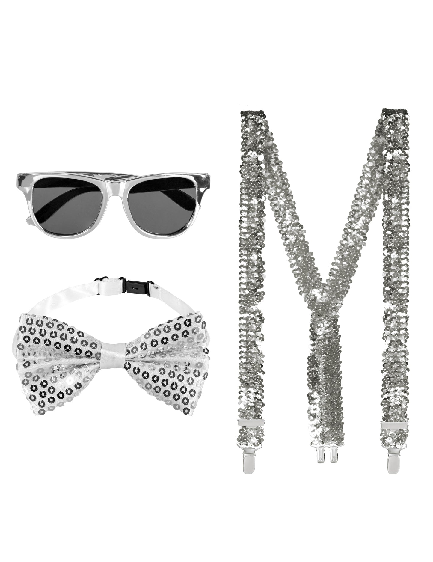 Kit de accesorii cu paiete argintiu pentru adulți