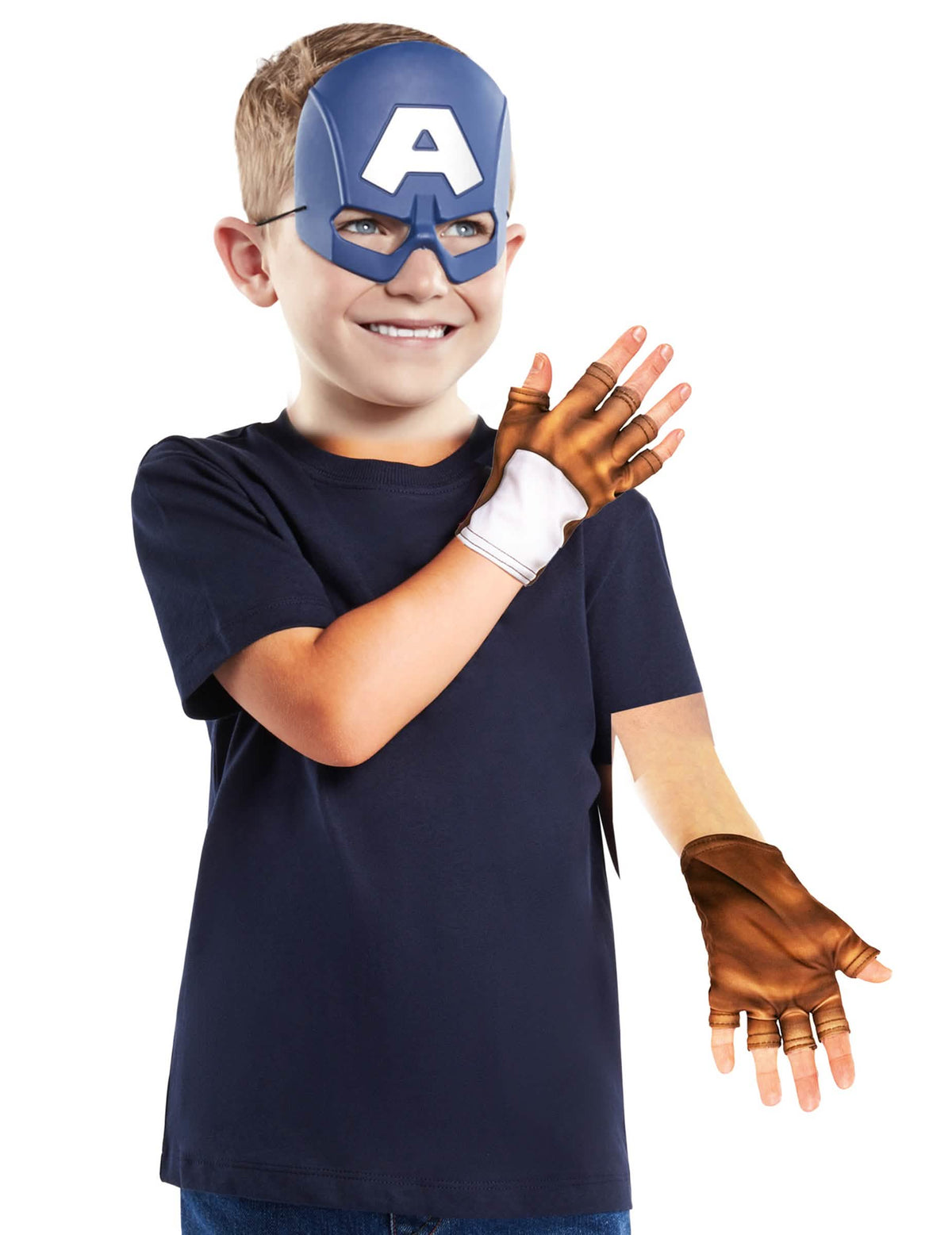 Kit accessoires masque et gants Captain America™ pour enfant bleu et marron