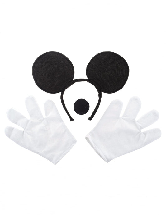 Détail des oreilles, du nez et des gants du kit accessoires souris pour adulte