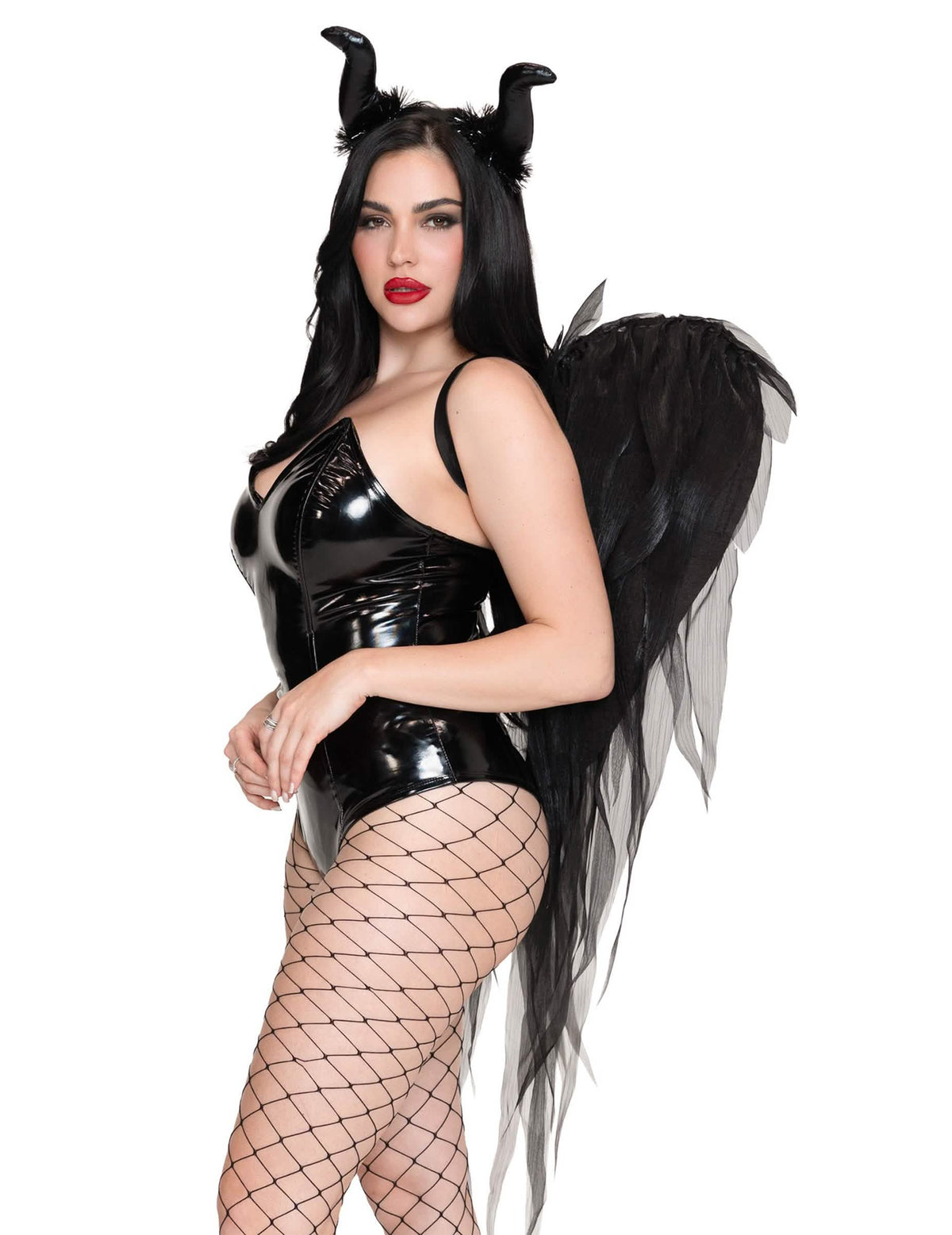 Kit ailes et coiffe démon noir luxe adulte