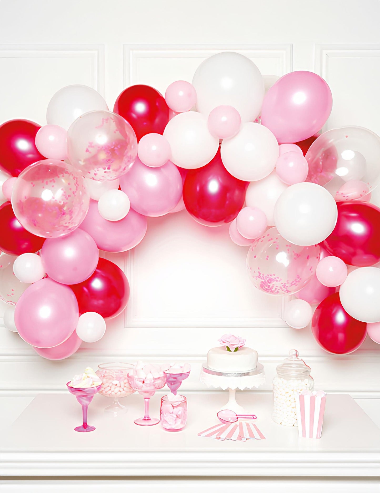 Set arcadă cu 70 de baloane roz în gradient pentru zile de naștere și botezuri