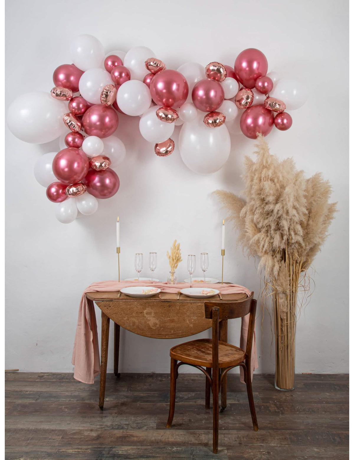 Kit arc de 70 baloane auriu roz pentru decorațiune alb și auriu roz