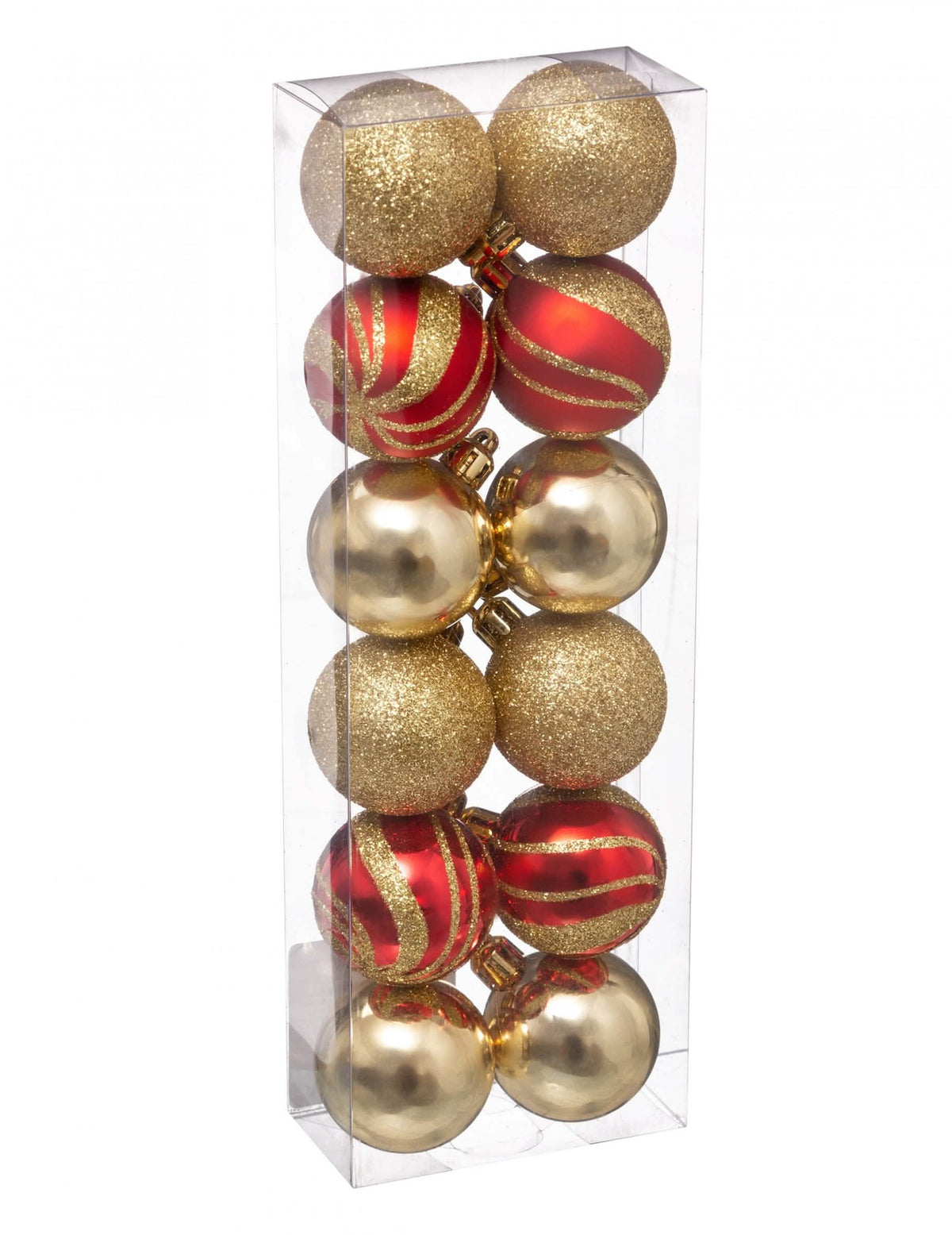 12 mini boules de Noël rouges et dorées brillantes et pailletées