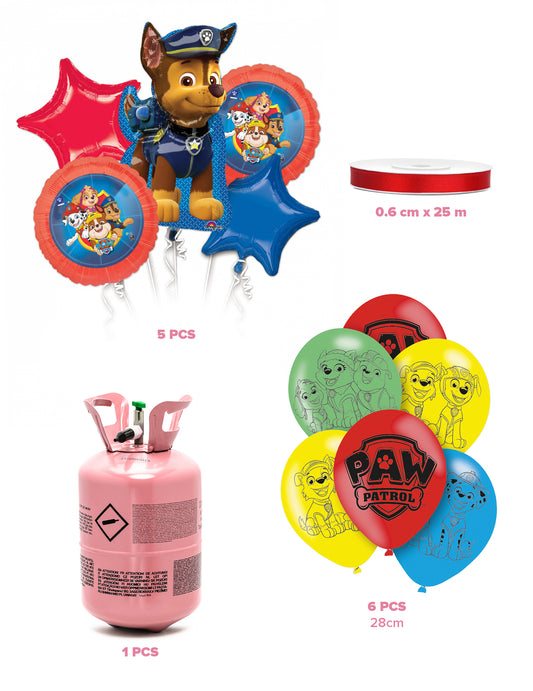 Kit cu butelie de heliu cu 11 baloane Pat Patrouille™ și panglică