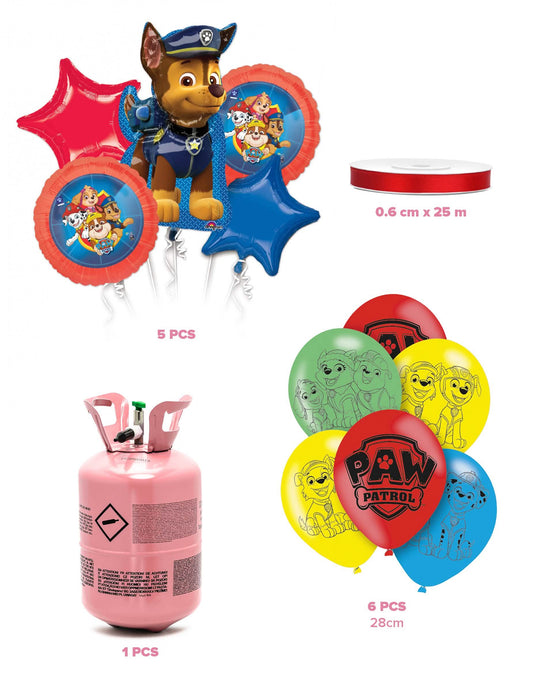Kit cu butelie de heliu cu 11 baloane Pat Patrouille™ și panglică