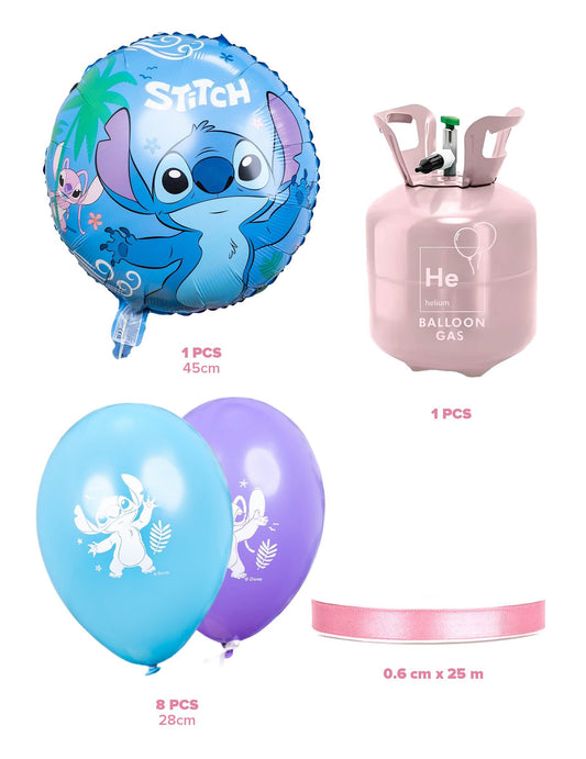 Kit butelie cu heliu cu 9 baloane Stitch™ și panglică