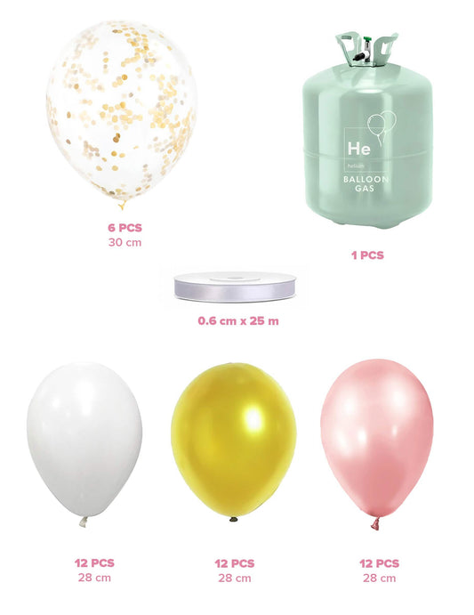 Kit pentru butelie de heliu cu baloane pentru baby shower roz-auriu