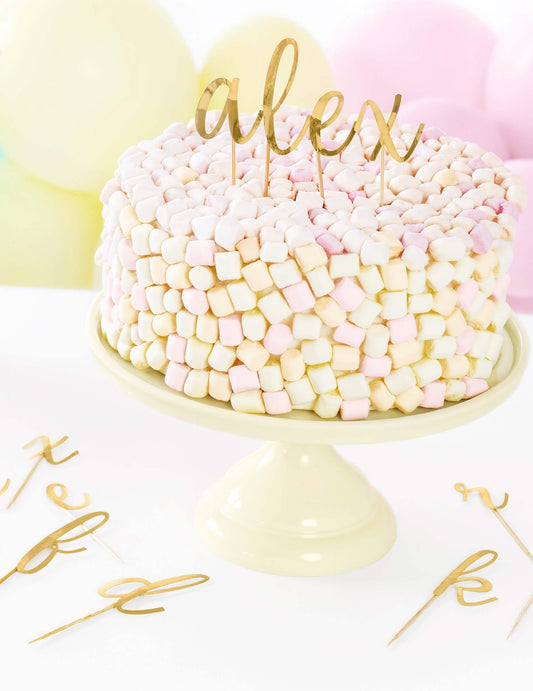 Set decor tort din lemn cu litere aurii metalice pentru tort