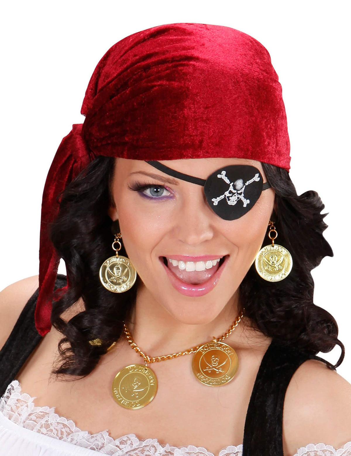 Kit collier et boucles d'oreilles pirate pour adulte doré avec pièces de monnaie
