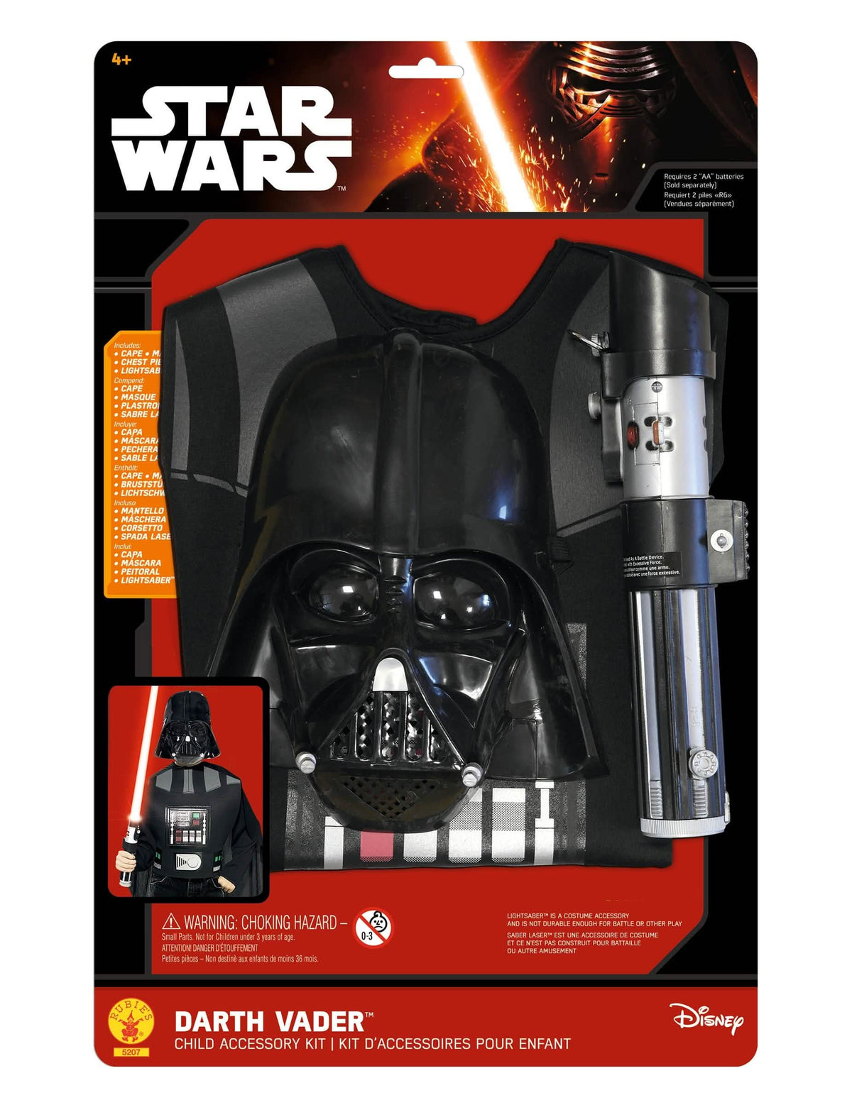Vederea ambalajului cu accesoriile kitului Darth Vader pentru copil
