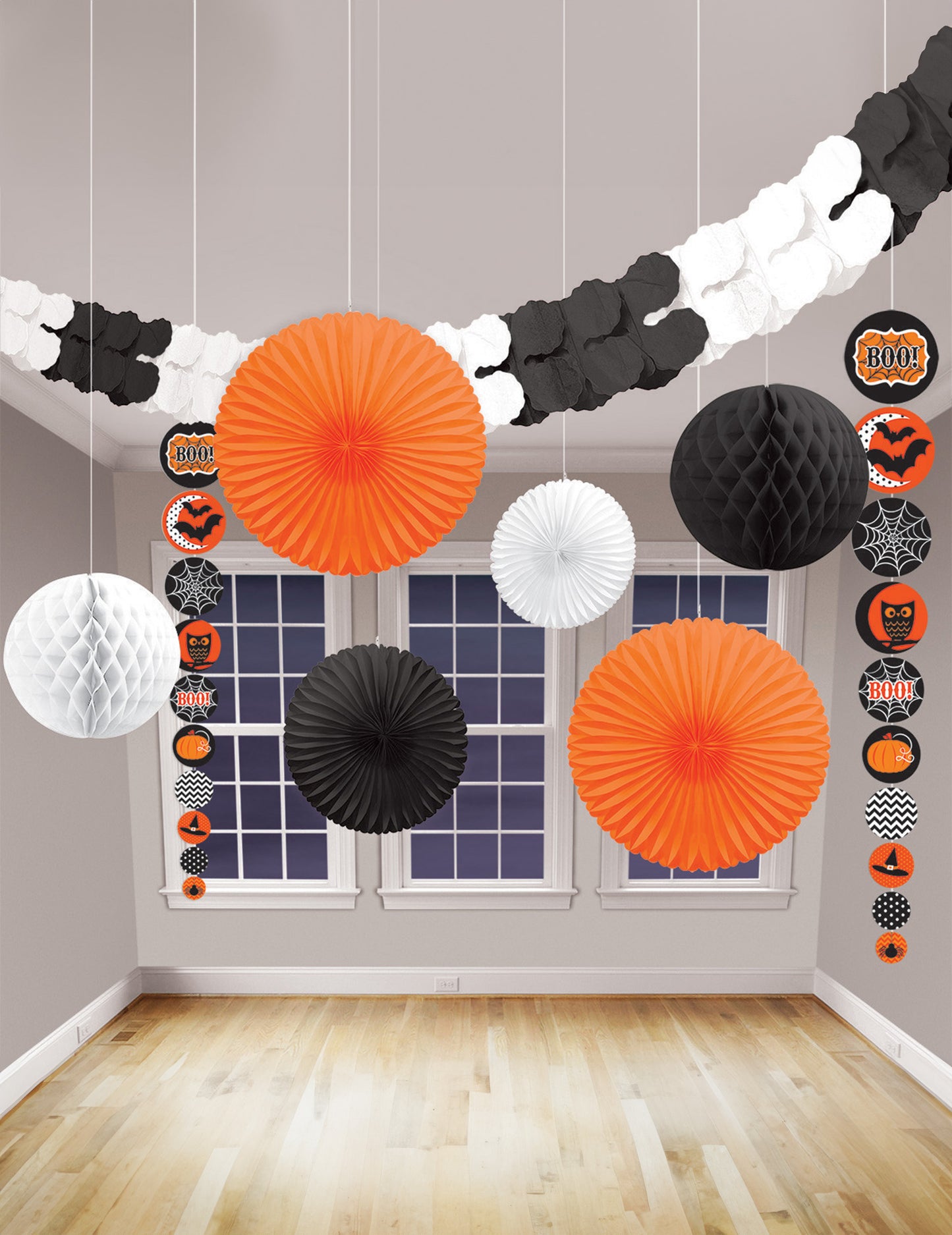 Kit de 9 décorations Halloween Tendance pour fête orange noir et blanc