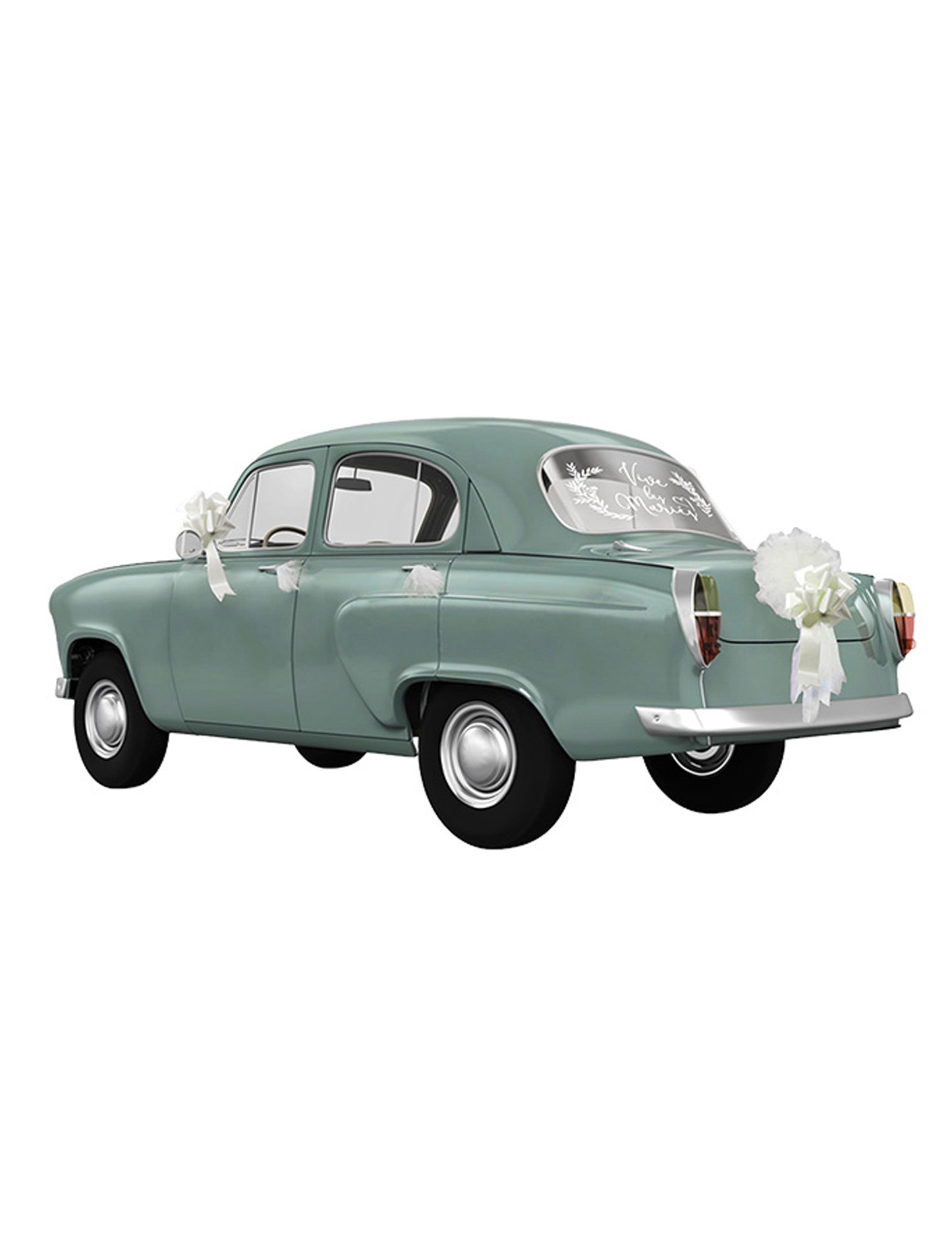Kit de décoration pour voiture vive les mariés pour mariage blanc en tulle