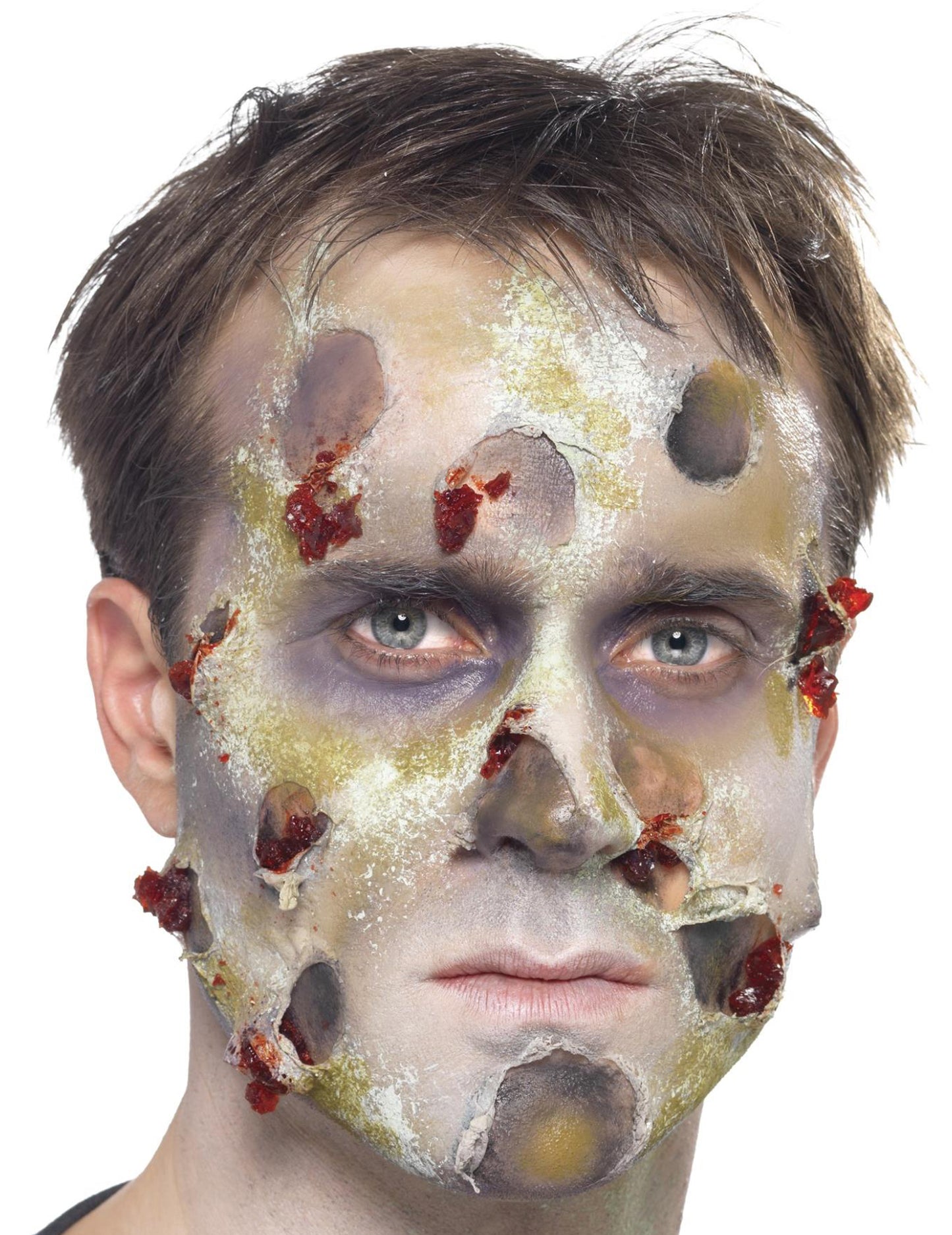 Prim-plan al efectelor de răni deschise ale kitului de machiaj zombie